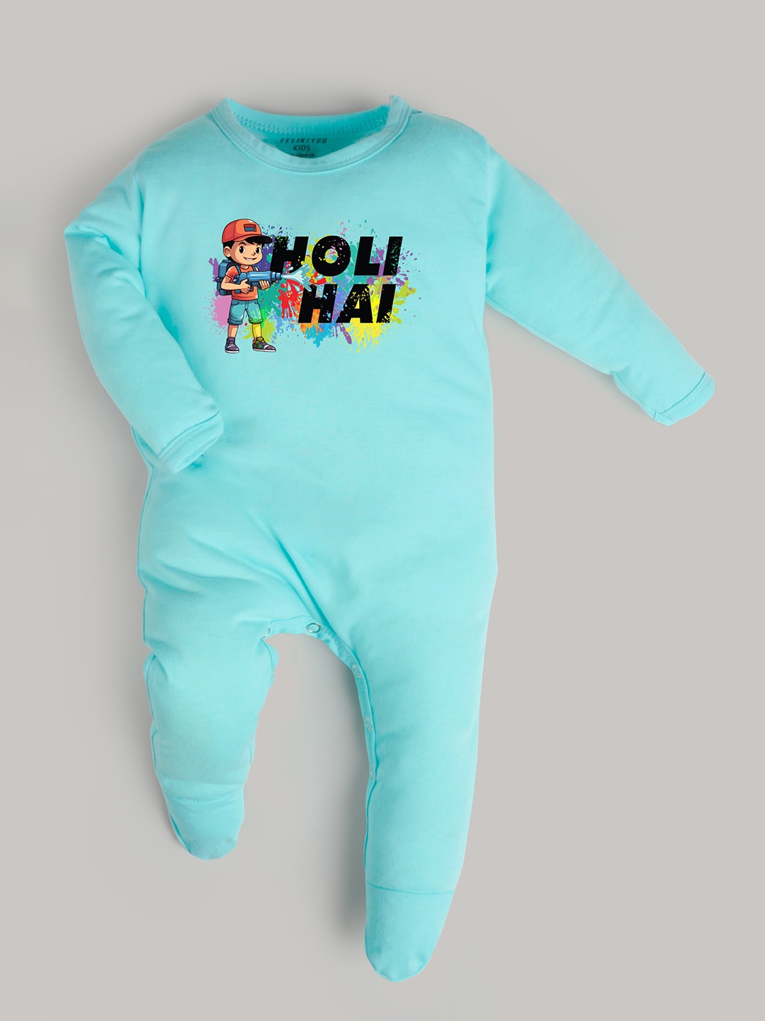 

FFLIRTYGO Infants Typography Printed Pure Cotton Sleepsuit, Turquoise blue