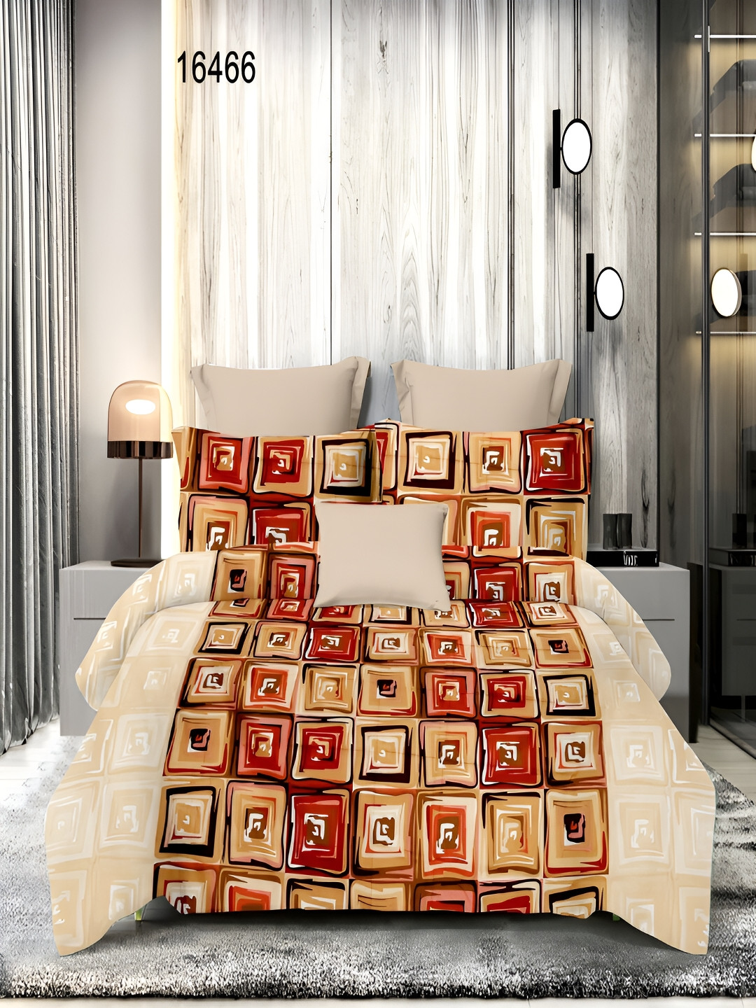 

borato Orange & Red Geometric 144 TC King Bedsheet with 2 Pillow Covers