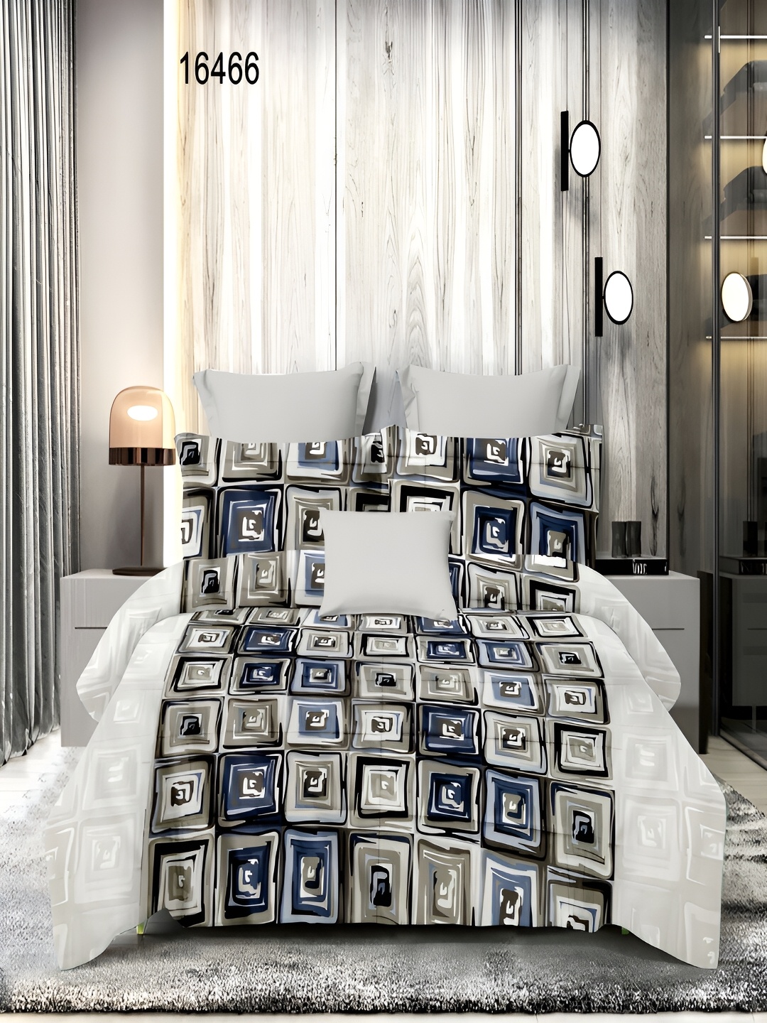 

borato Grey & White 144 TC King Bedsheet with 2 Pillow Covers