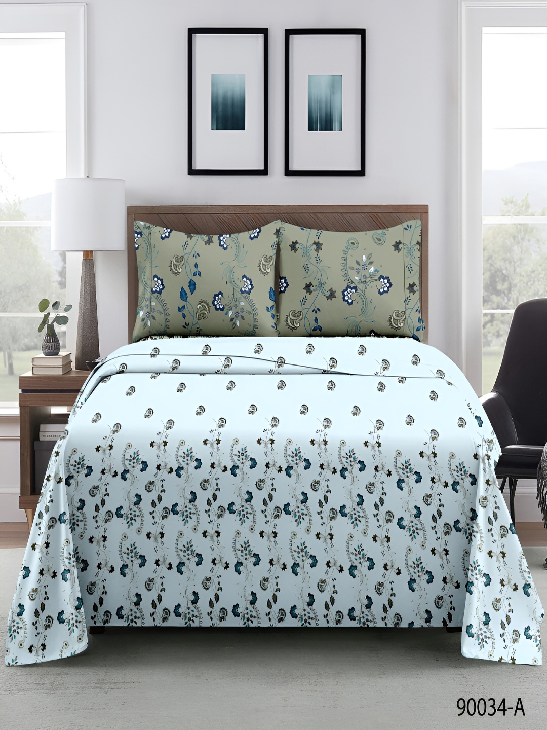

borato Blue Floral 180 TC King Cotton Bedsheet with 2 Pillow Covers