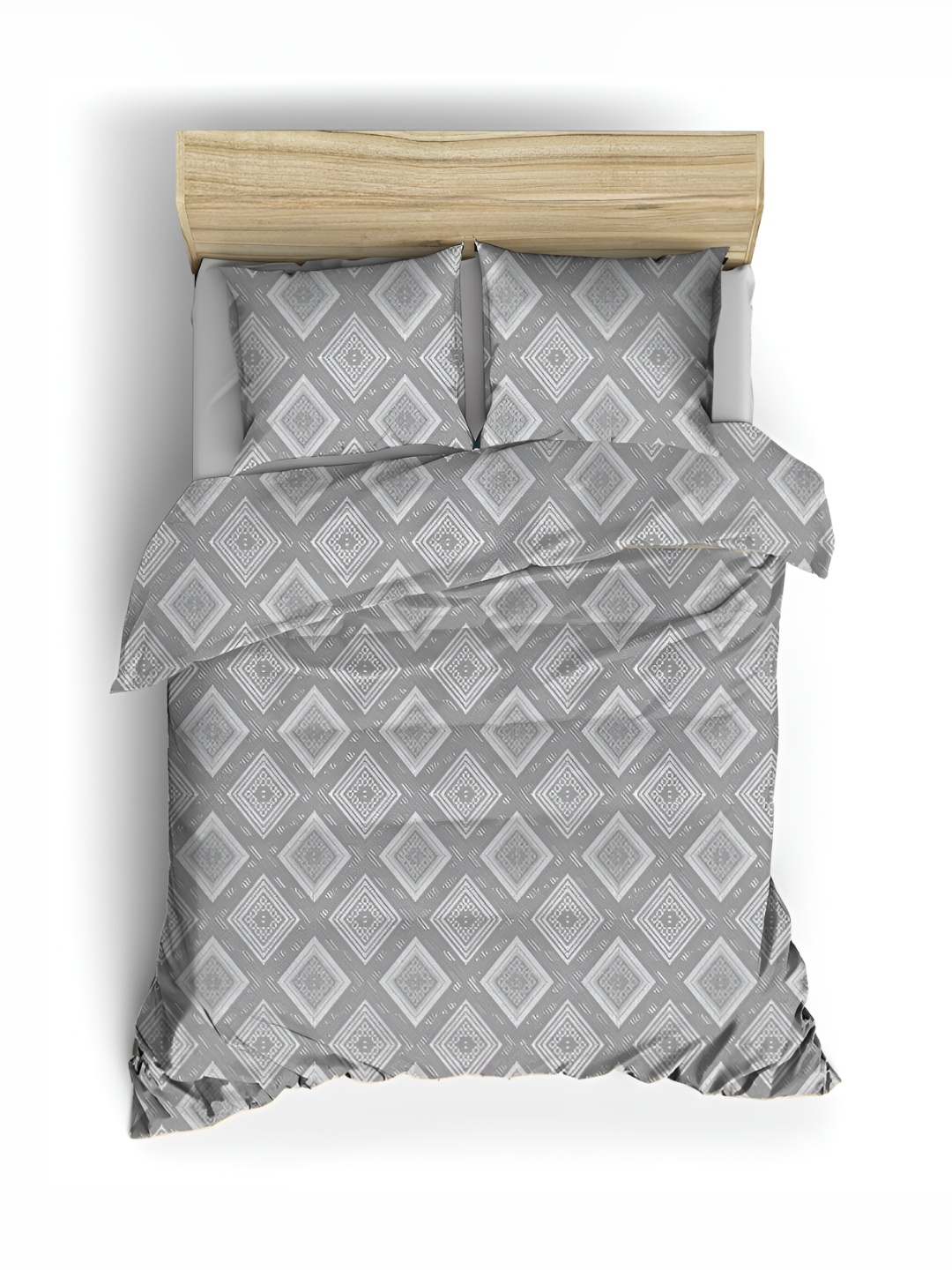 

borato Grey & White Geometric Cotton 180 TC King Bedsheet with 2 Pillow Covers
