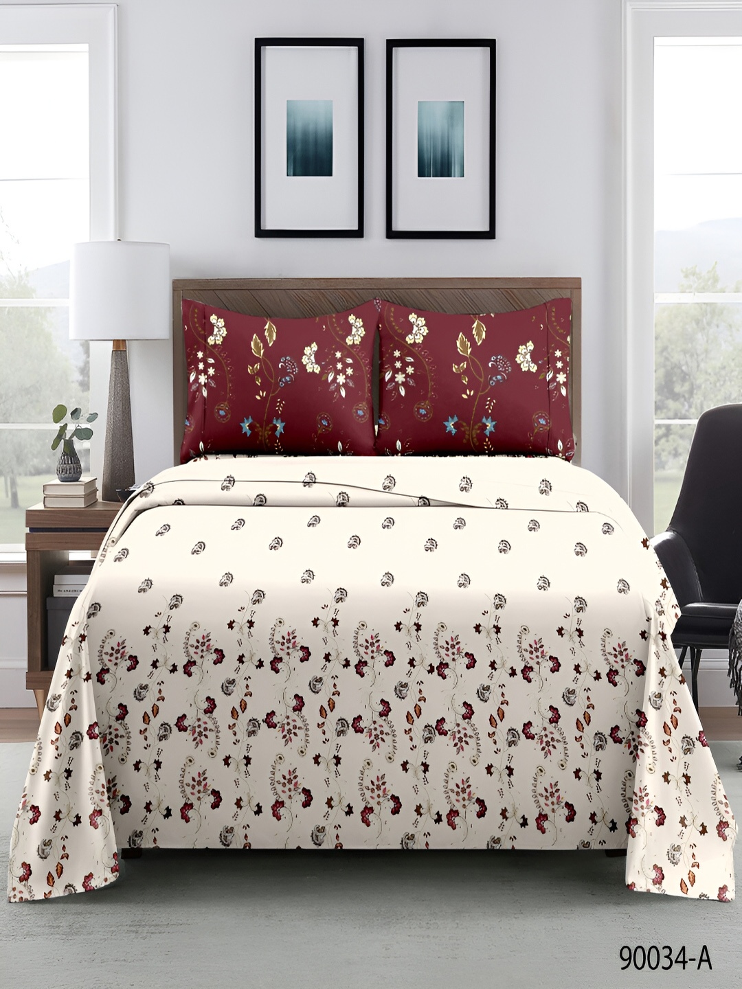 

borato Helious Rust Printed Cotton 180 TC King Bedsheet With 2 Pillow Covers