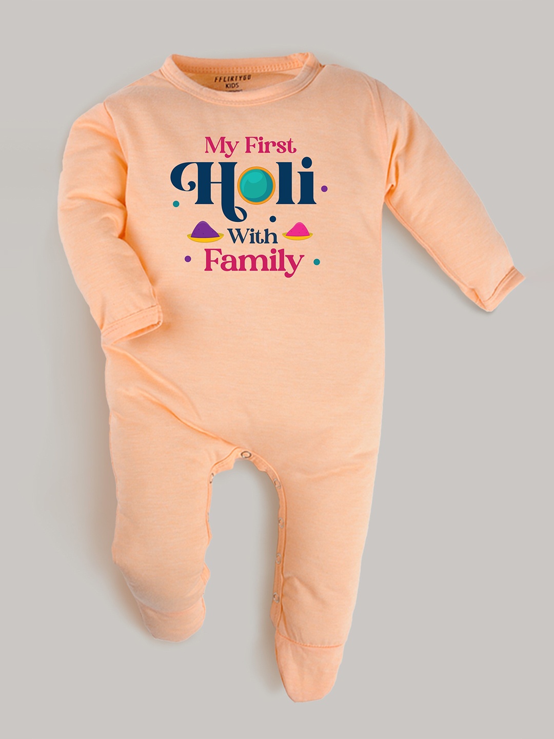 

FFLIRTYGO Infants Typography Printed Pure Cotton Sleepsuit, Peach