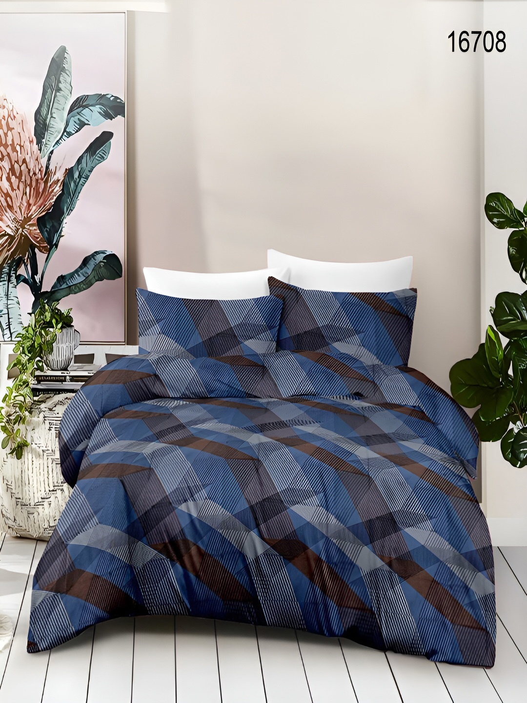 

borato Blue Geometric 180 TC Flat Cotton Double Queen Bedsheet With 2 Pillow Covers