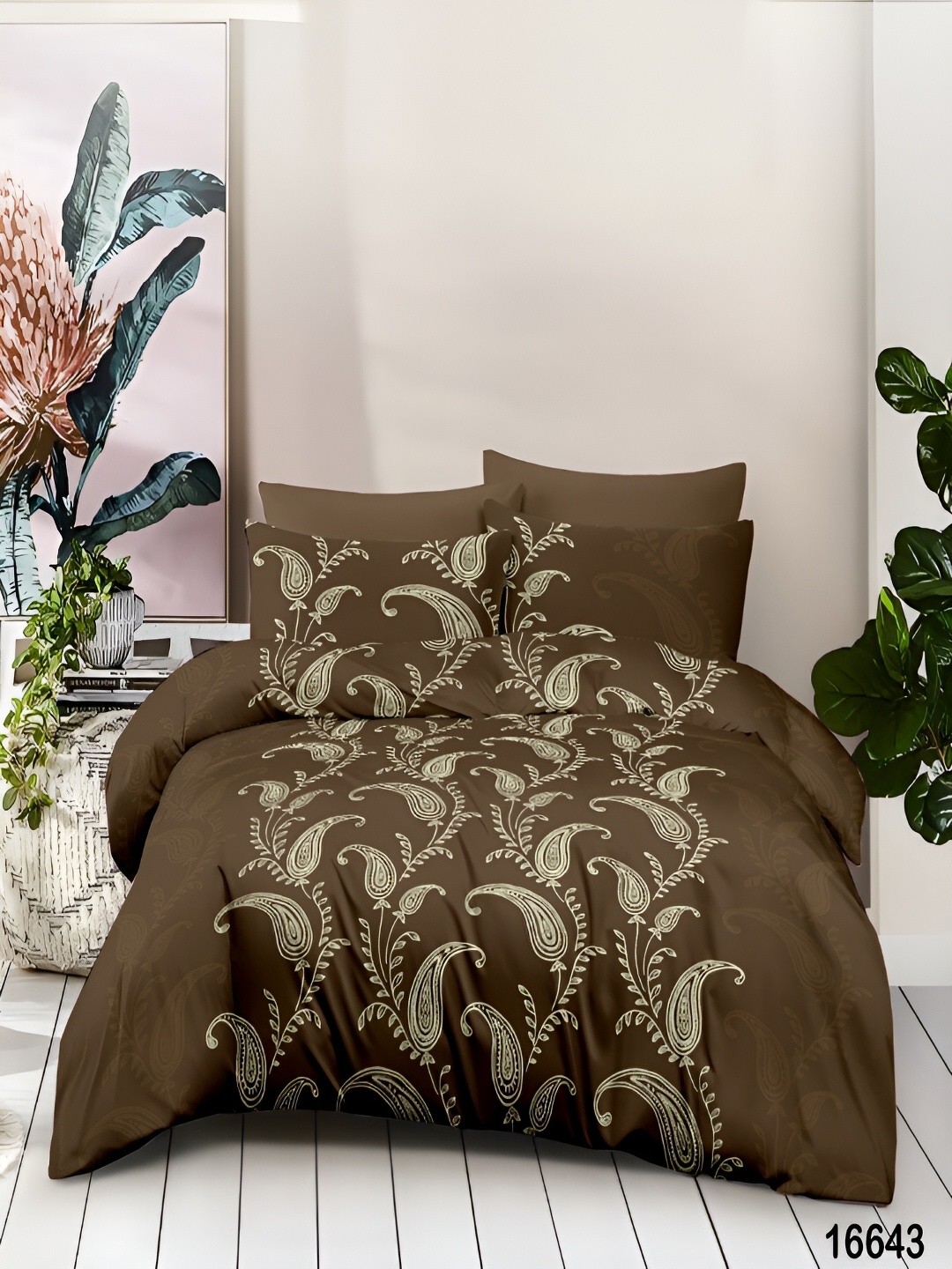 

borato Green & Cream Floral Cotton 180 TC Queen Bedsheet with 2 Pillow Covers