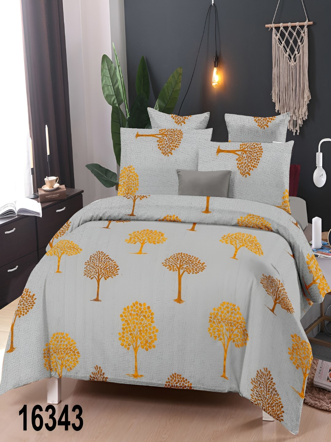 

borato Grey & Yellow Floral 180 TC Cotton Queen Bedsheet with 2 Pillow Covers