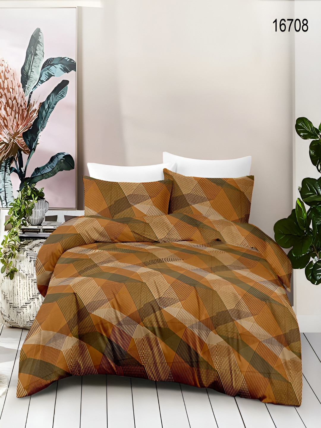 

borato Yellow Geometric 180 TC Flat Cotton Double Queen Bedsheet With 2 Pillow Covers