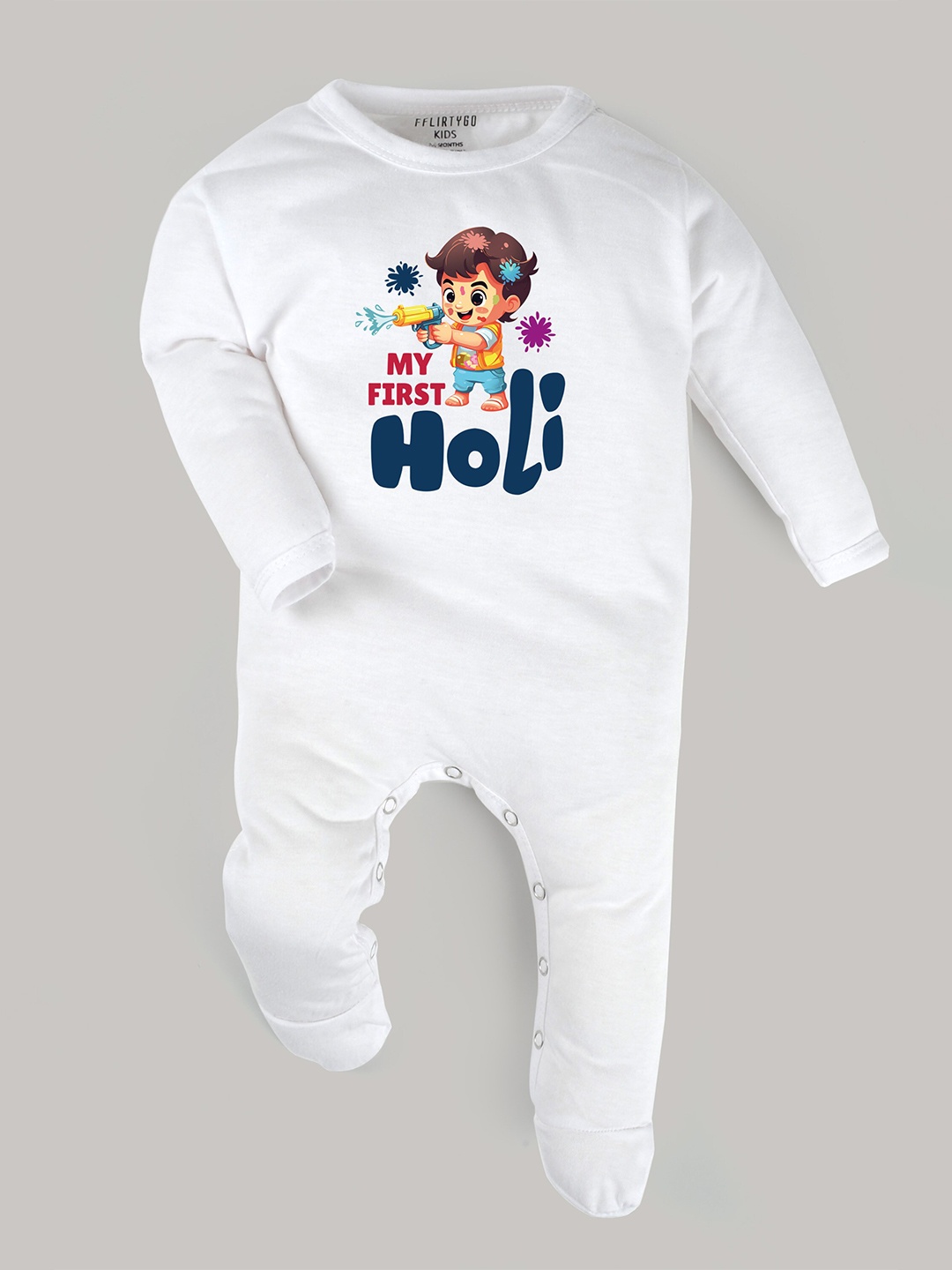 

FFLIRTYGO Infants Typography Printed Pure Cotton Sleepsuit, White