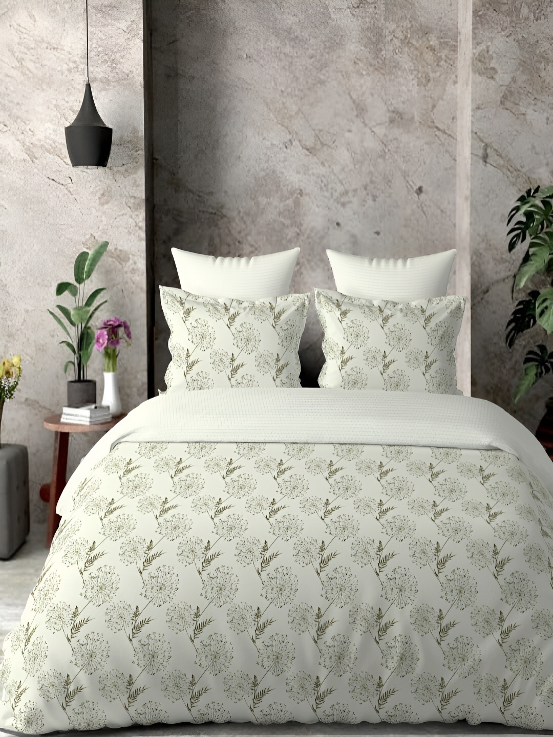 

borato Green Floral 300 TC King Cotton Bedsheet with 2 Pillow Covers