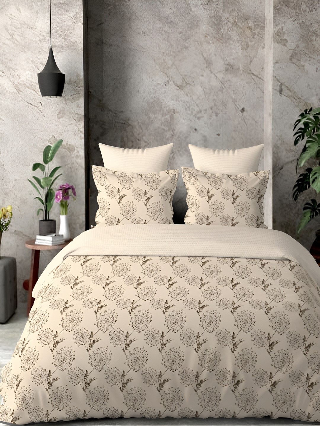 

borato Orange Floral 300 TC Cotton King Bedsheet with 2 Pillow Covers