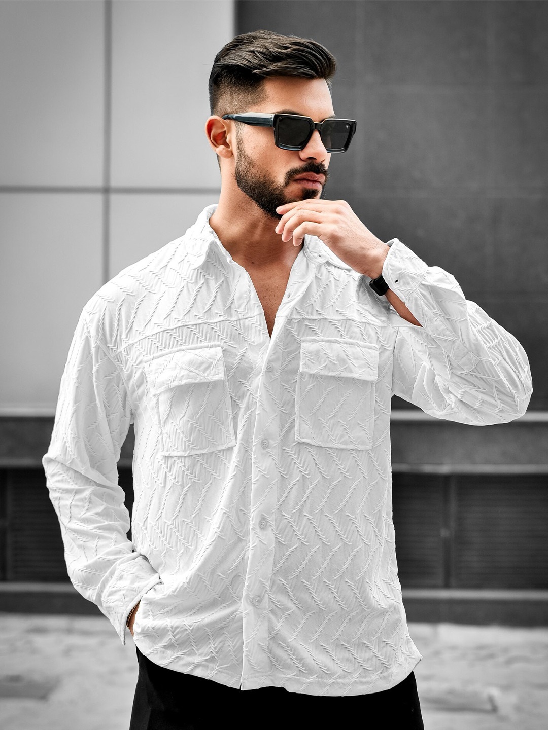 

Maniac Men Relaxed Opaque Printed Casual Shirt, White
