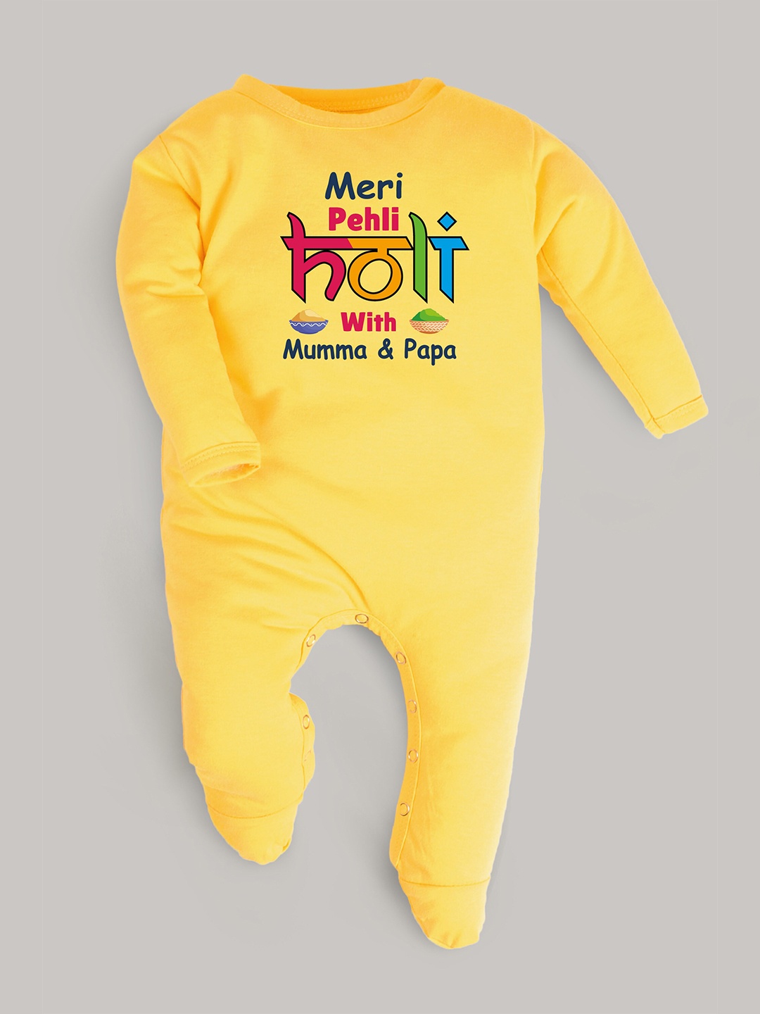 

FFLIRTYGO Infants Typography Printed Pure Cotton Sleepsuit, Yellow