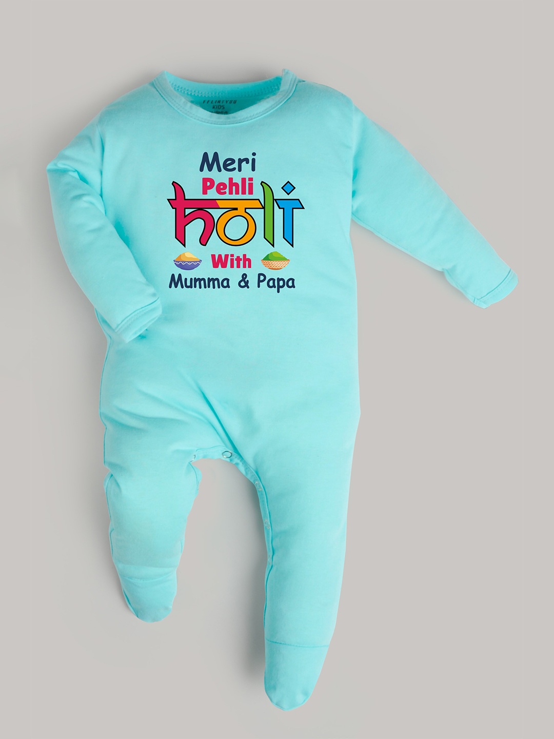 

FFLIRTYGO Infants Typography Printed Pure Cotton Sleepsuit, Turquoise blue