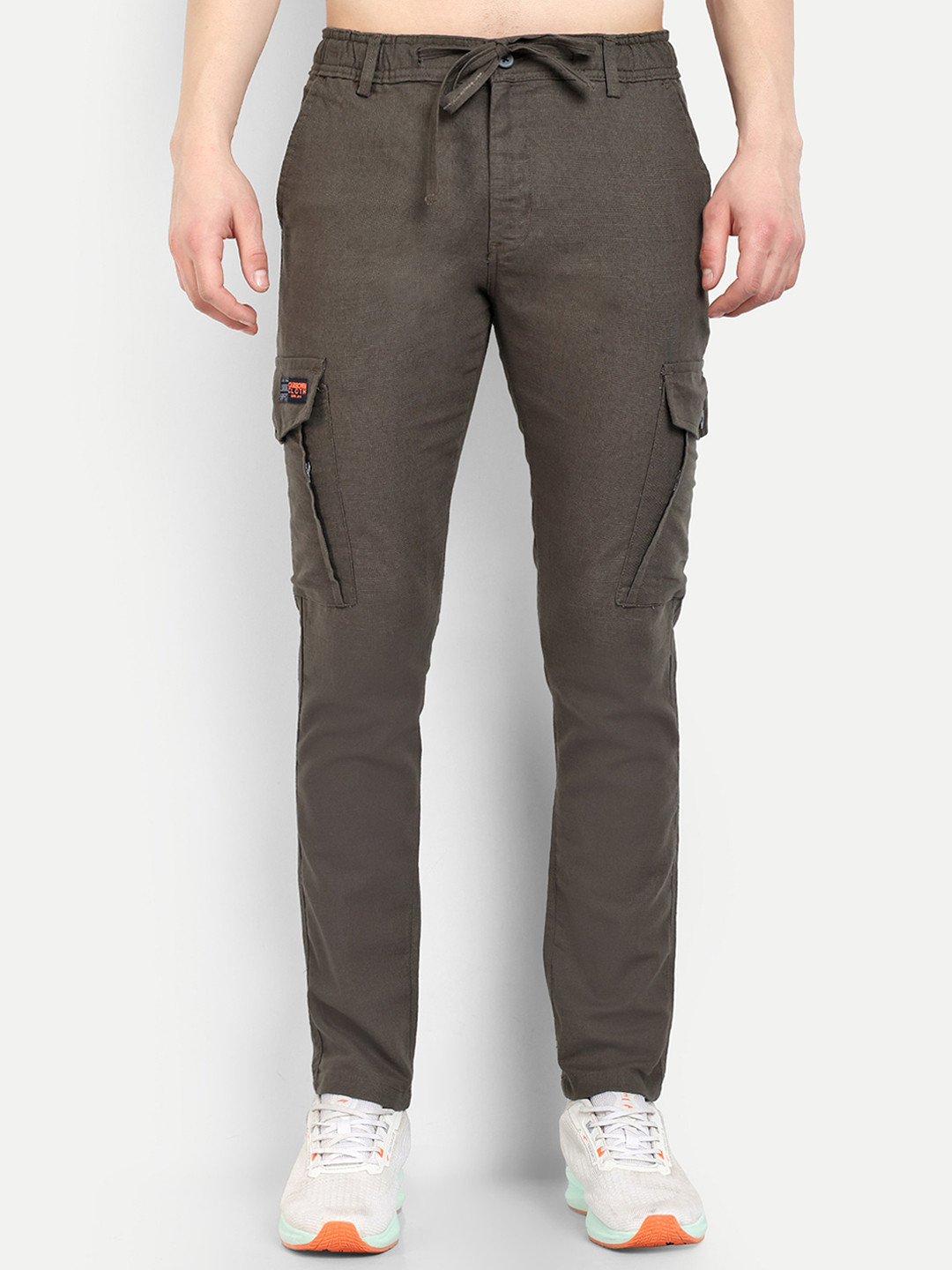 

CARBONN CLOTH Men Mid-Rise Cargos Cotton Trousers, Green