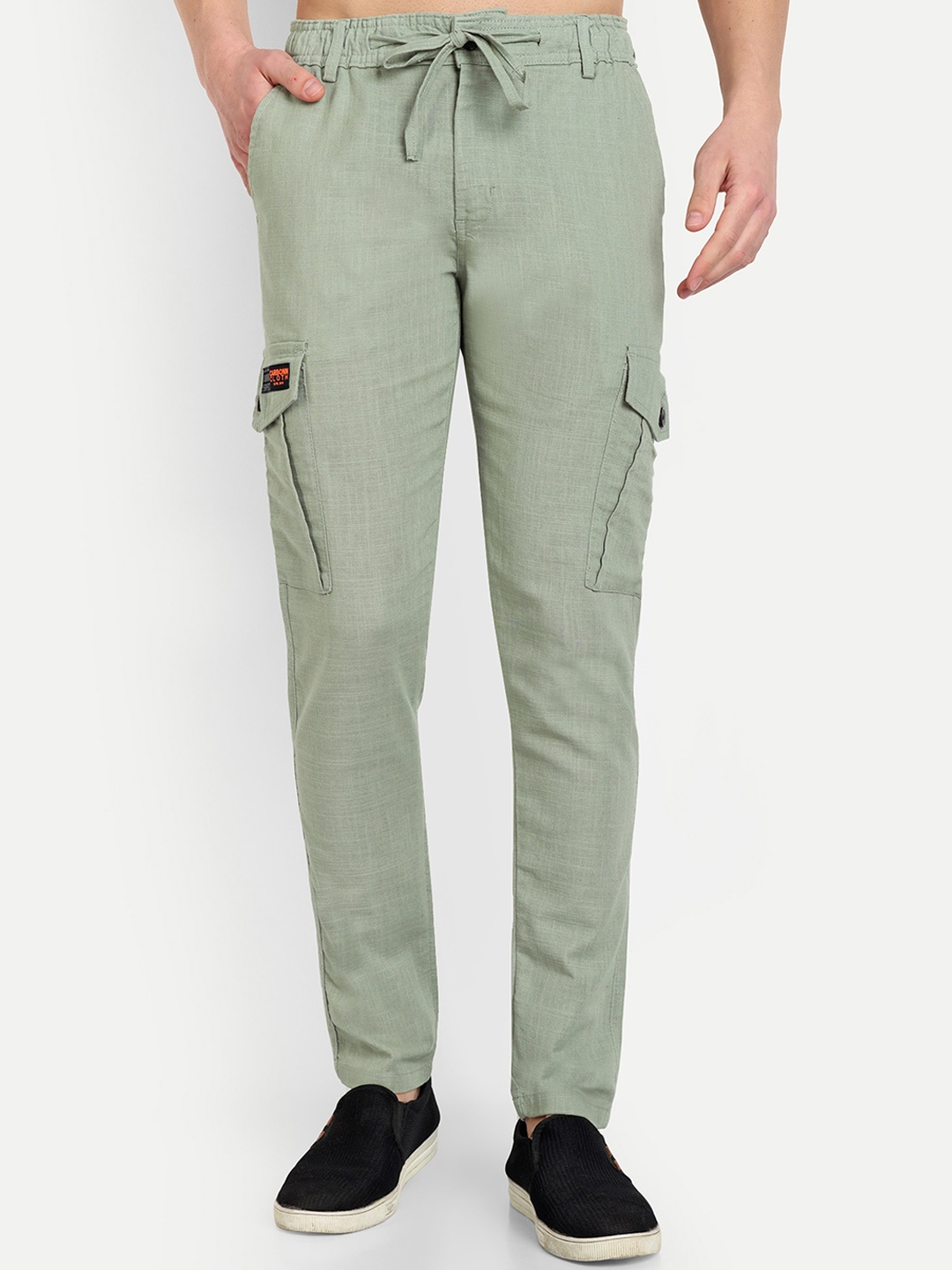 

CARBONN CLOTH Men Mid-Rise Linen Cargos Trouser, Green