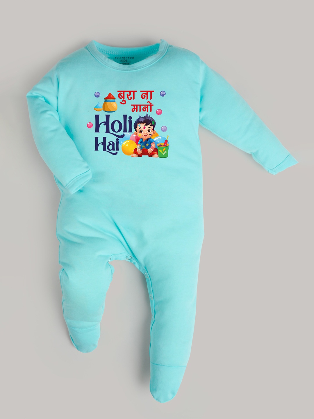 

FFLIRTYGO Infants Typography Printed Pure Cotton Sleepsuit, Turquoise blue