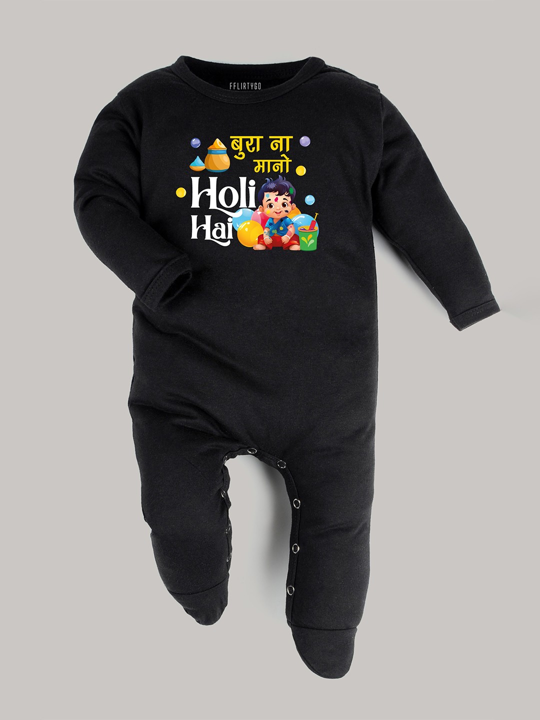 

FFLIRTYGO Infants Kids Typography Printed Pure Cotton Sleepsuit, Black