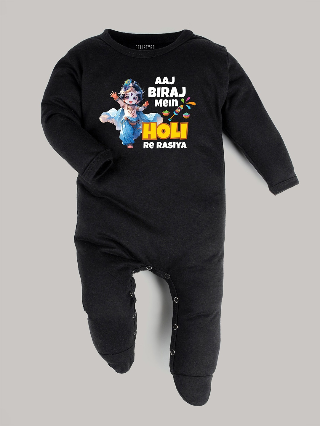 

FFLIRTYGO Infants Typography Printed Pure Cotton Sleepsuit, Black