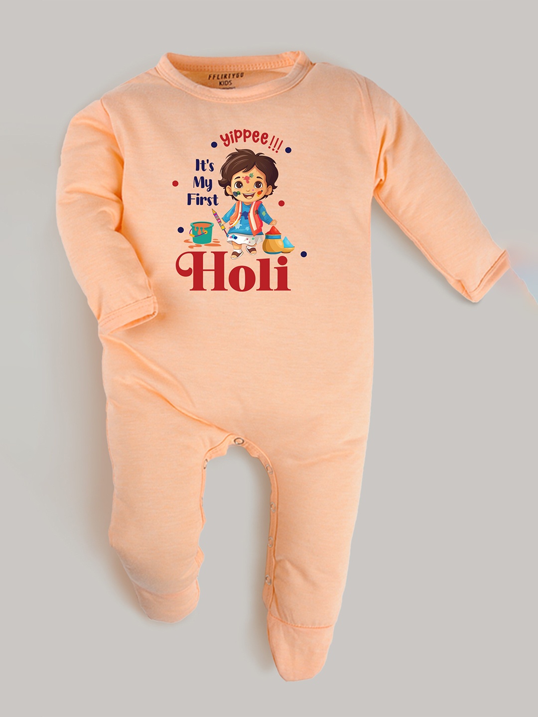 

FFLIRTYGO Infants Typography Printed Pure Cotton Sleepsuit, Peach