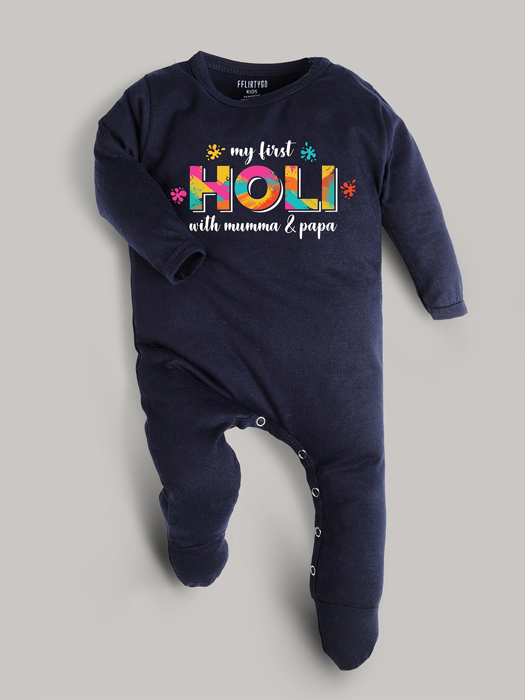 

FFLIRTYGO Infants Holi Special Printed Cotton Sleepsuit, Blue