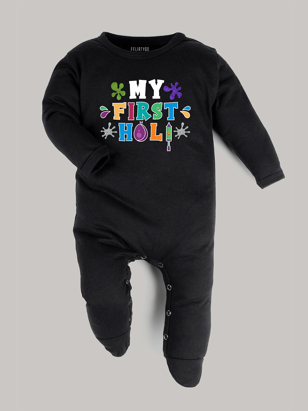 

FFLIRTYGO Infants Printed Round Neck Cotton Sleepsuit, Black