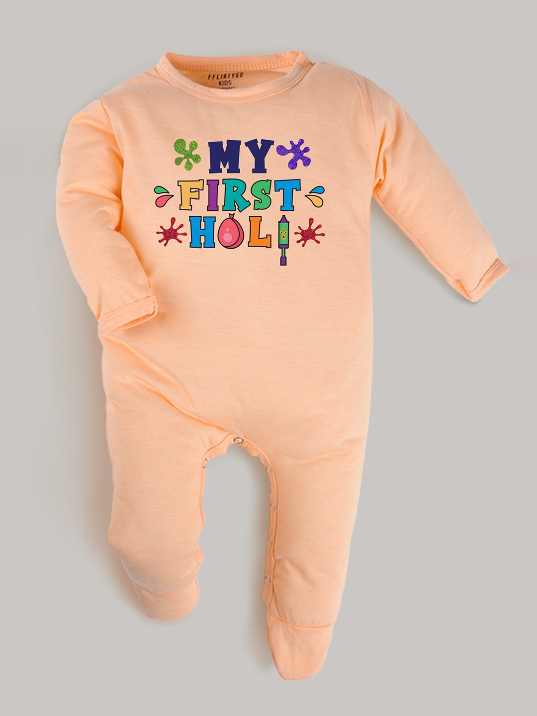 

FFLIRTYGO Infants Printed Round Neck Cotton Sleepsuit, Peach