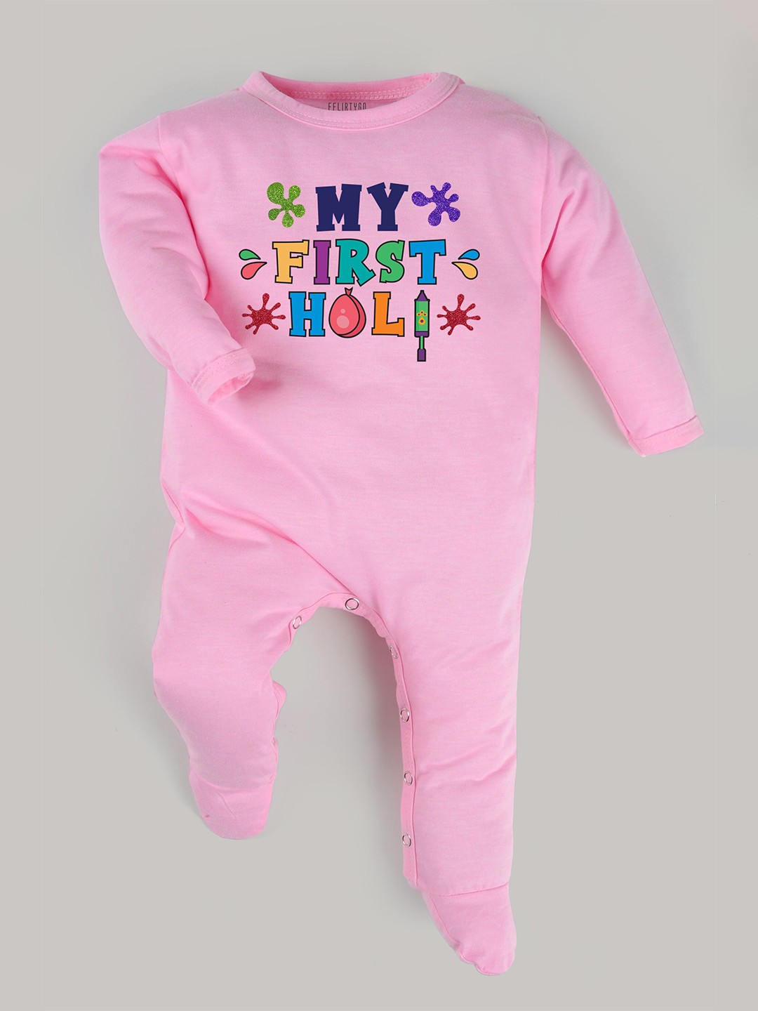 

FFLIRTYGO Infants Printed Round Neck Cotton Sleepsuit, Pink