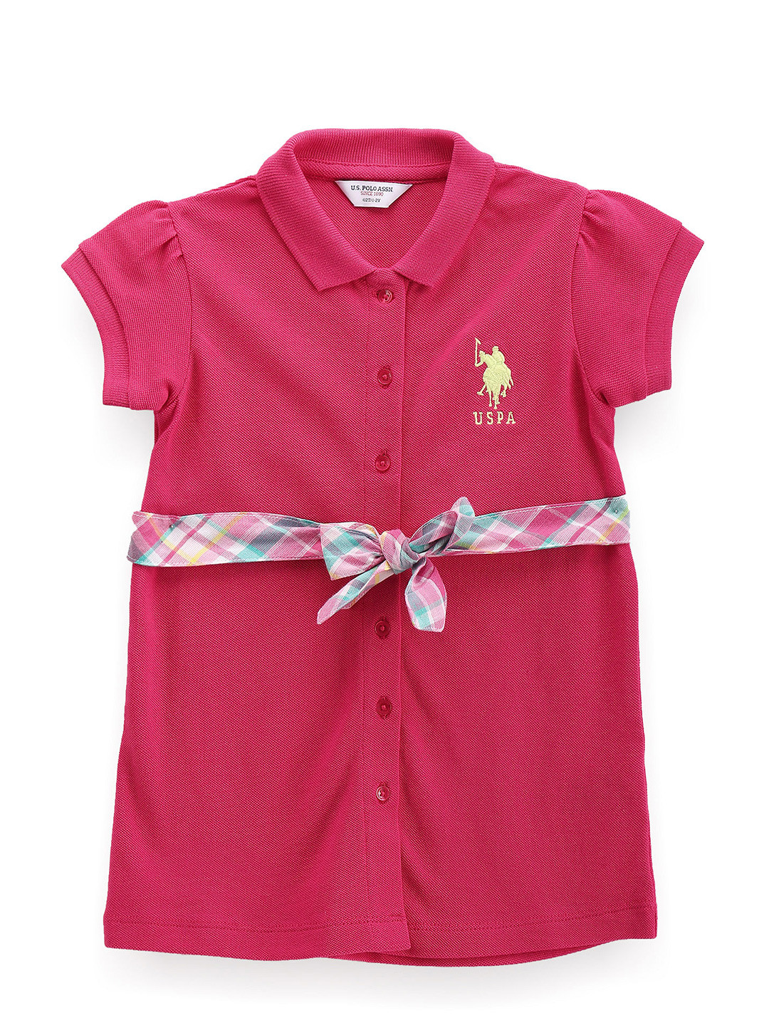 

U.S. Polo Assn. Kids Cotton Shirt Collar Straight Shirt Dress, Pink