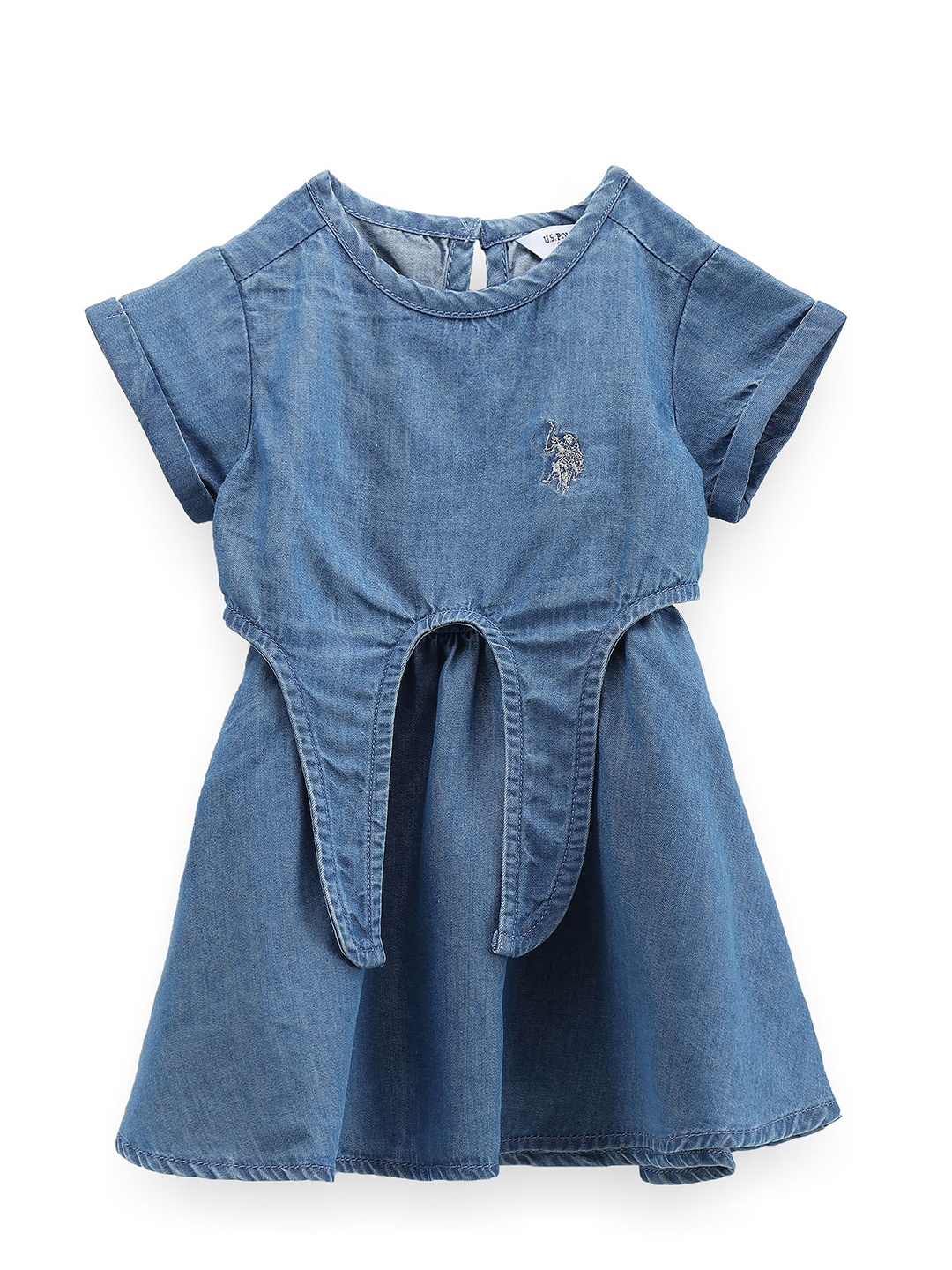 

U.S. Polo Assn. Kids Girls Pure Cotton Chambray Fit & Flare Dress, Blue