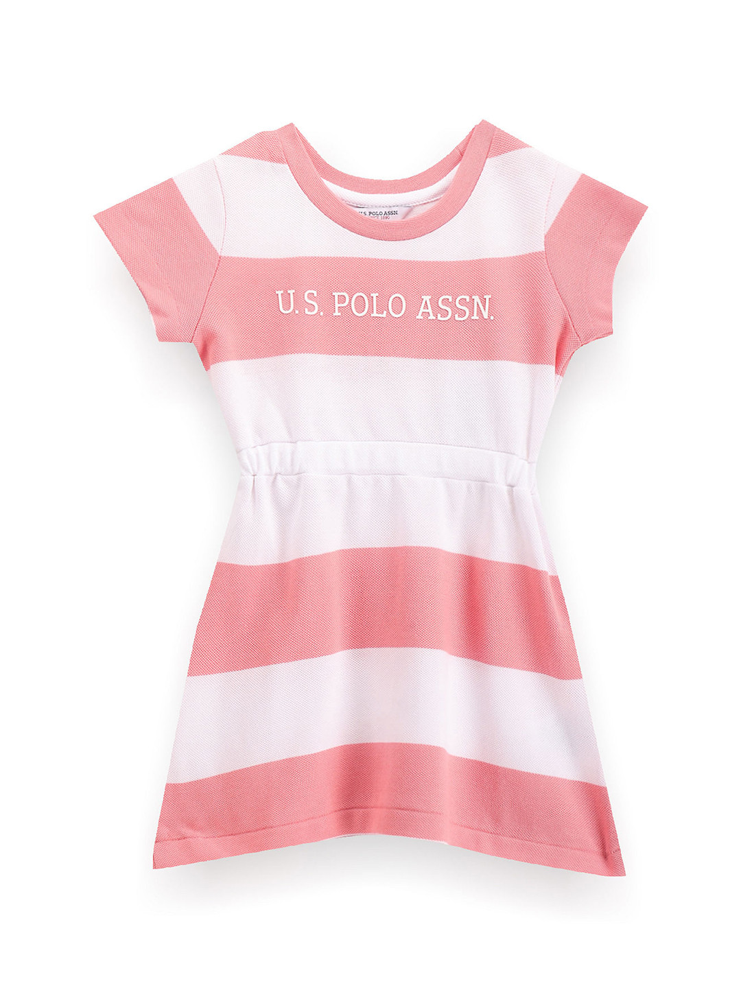 

U.S. Polo Assn. Kids Girls Horizontal Striped Cotton A-Line Dress, Pink