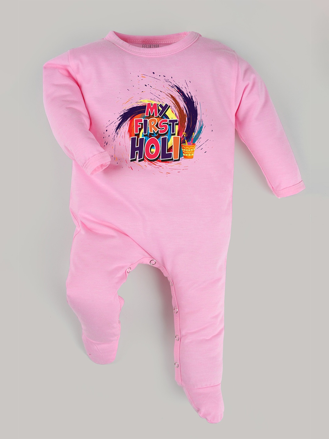 

FFLIRTYGO Infants Holi Special Printed Cotton Sleepsuit, Pink