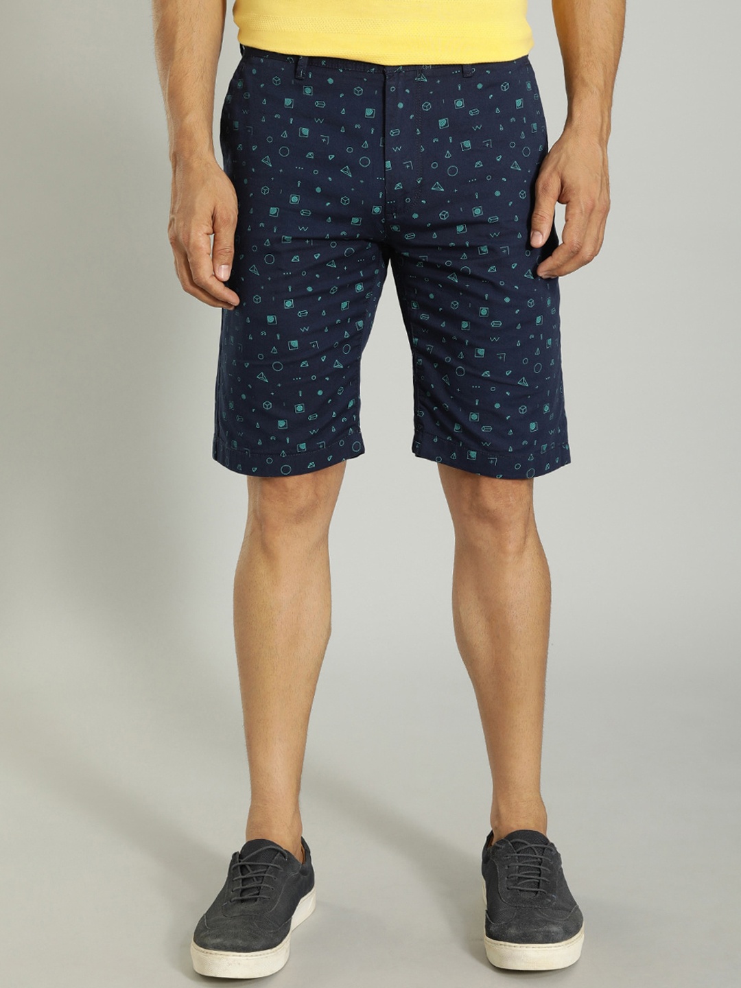 

Indian Terrain Men Printed Pure Cotton Shorts, Navy blue