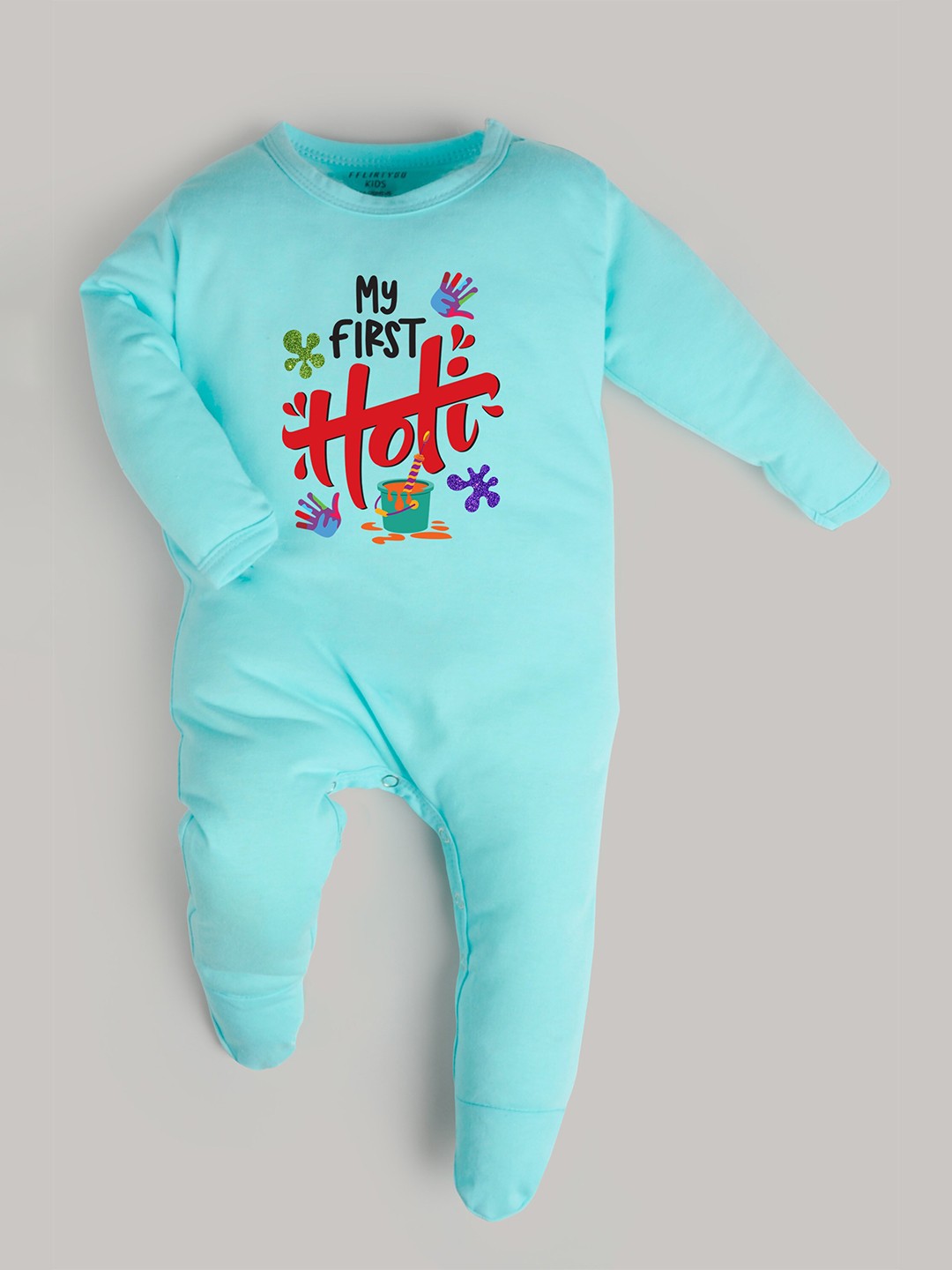 

FflirtyGo Infants Printed Cotton Sleepsuit, Turquoise blue