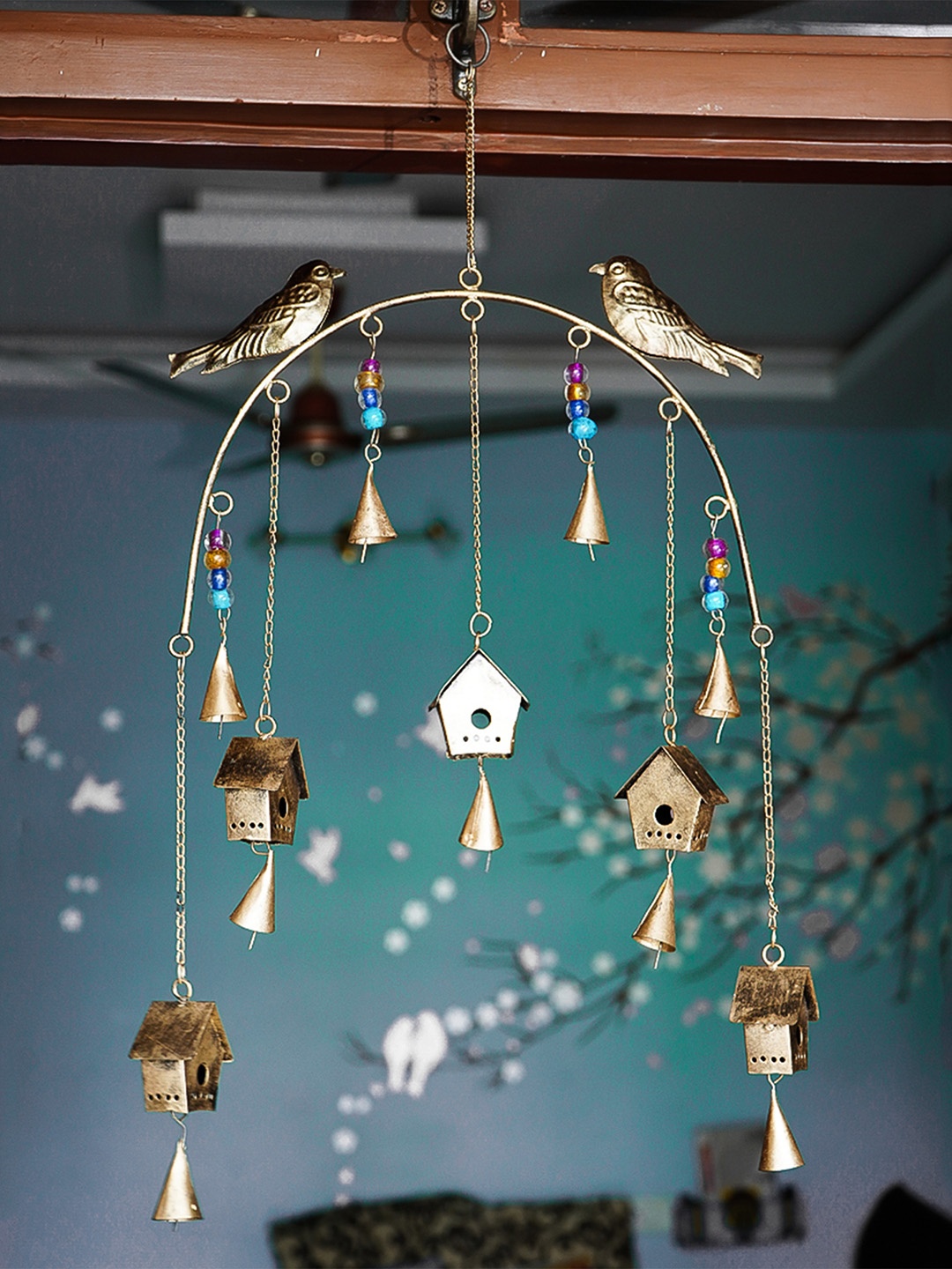 

Ekhasa Gold-Toned Metal Bird House Wind Chime Hanging