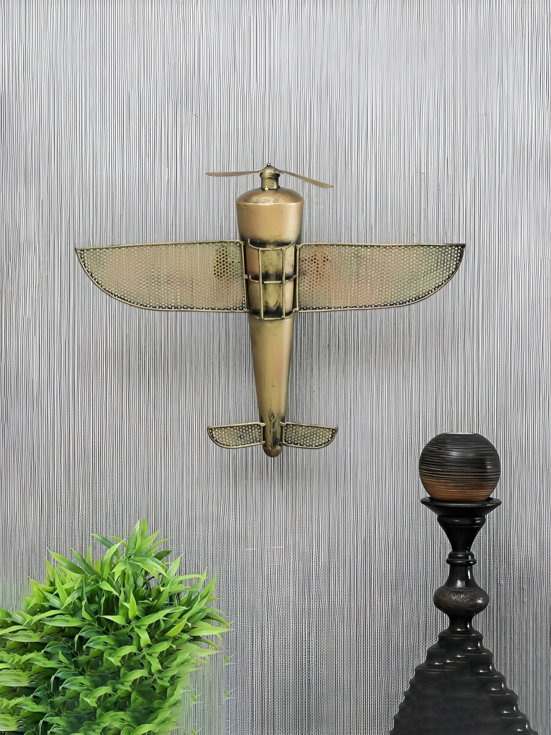 Ekhasa Beige Aeroplane Hanging Metal Wall Decor