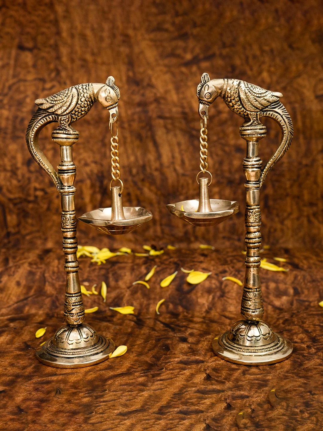 

Ekhasa Gold Toned 2 Pieces Brass Parrot Design Hanging Diyas, Beige