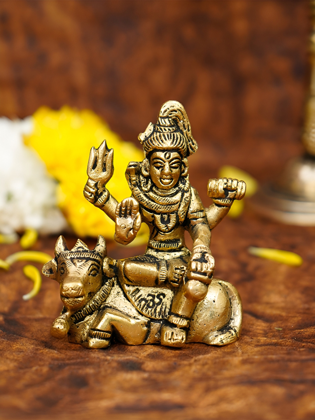 

Ekhasa Gold-Toned Brass Small Religious Lord Shiva with Nandi Cow Idol Showpiece