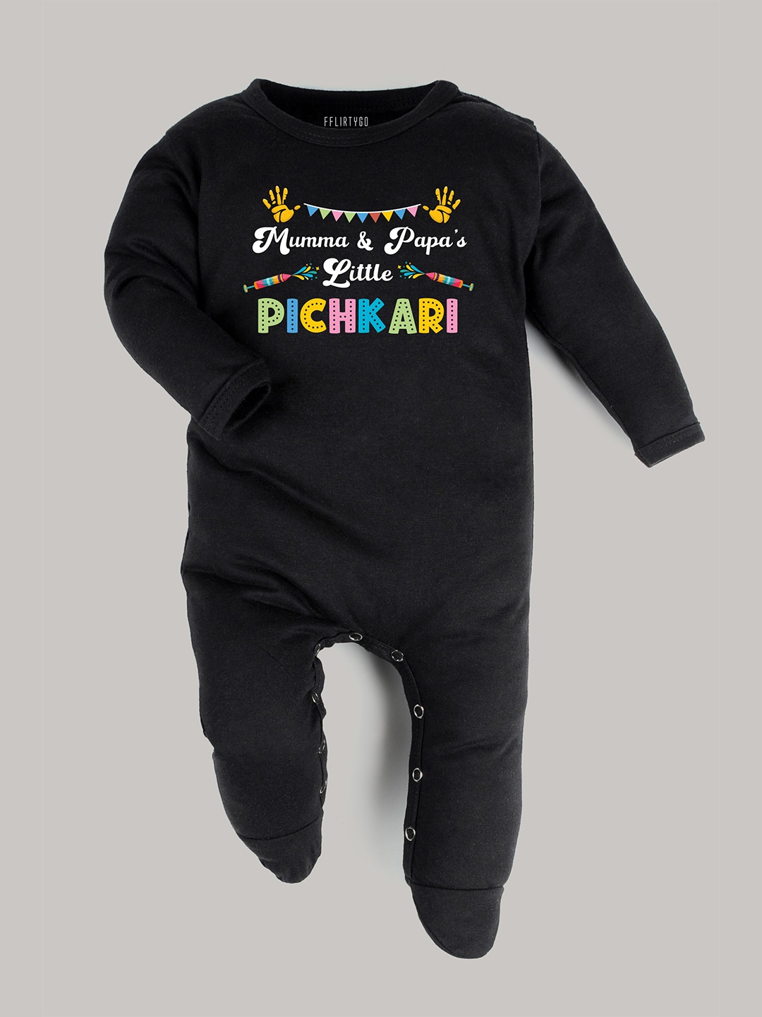 

FFLIRTYGO Infants Kids Typography Printed Cotton Sleepsuit, Black