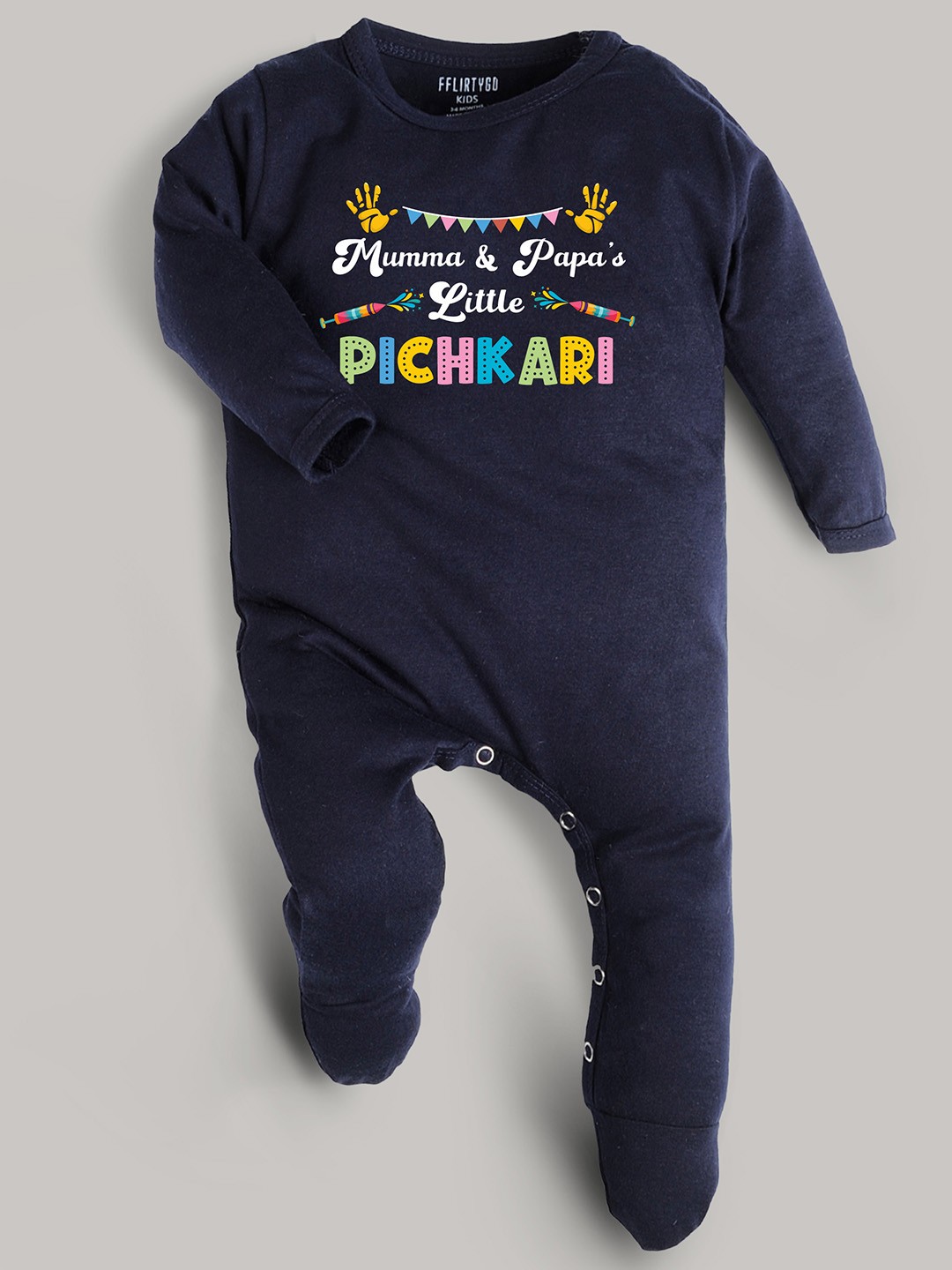 

FFLIRTYGO Infants Kids Typography Printed Cotton Sleepsuit, Navy blue