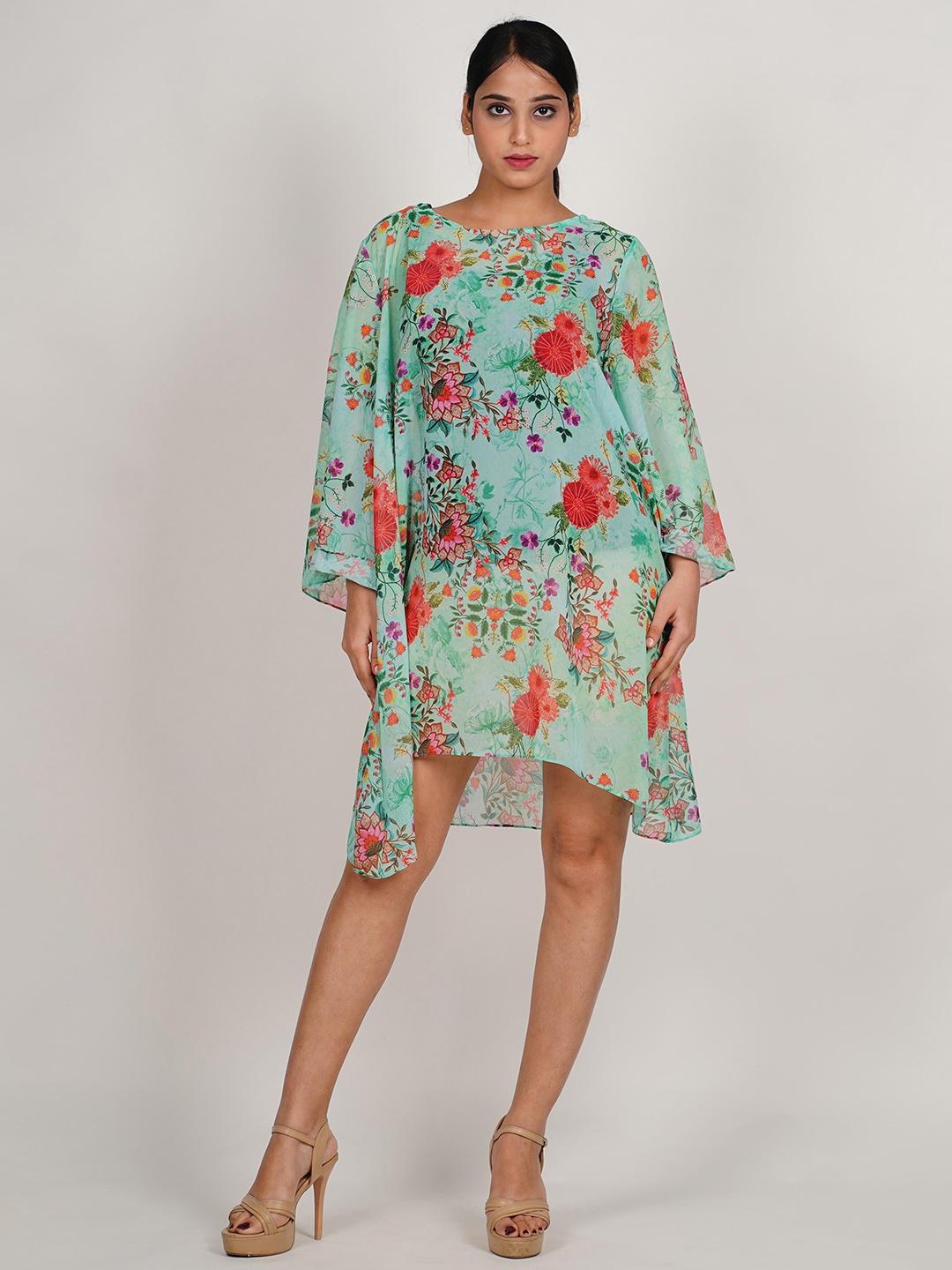 

Rajoria Instyle Floral Print Flared Sleeve Georgette A-Line Dress, Blue