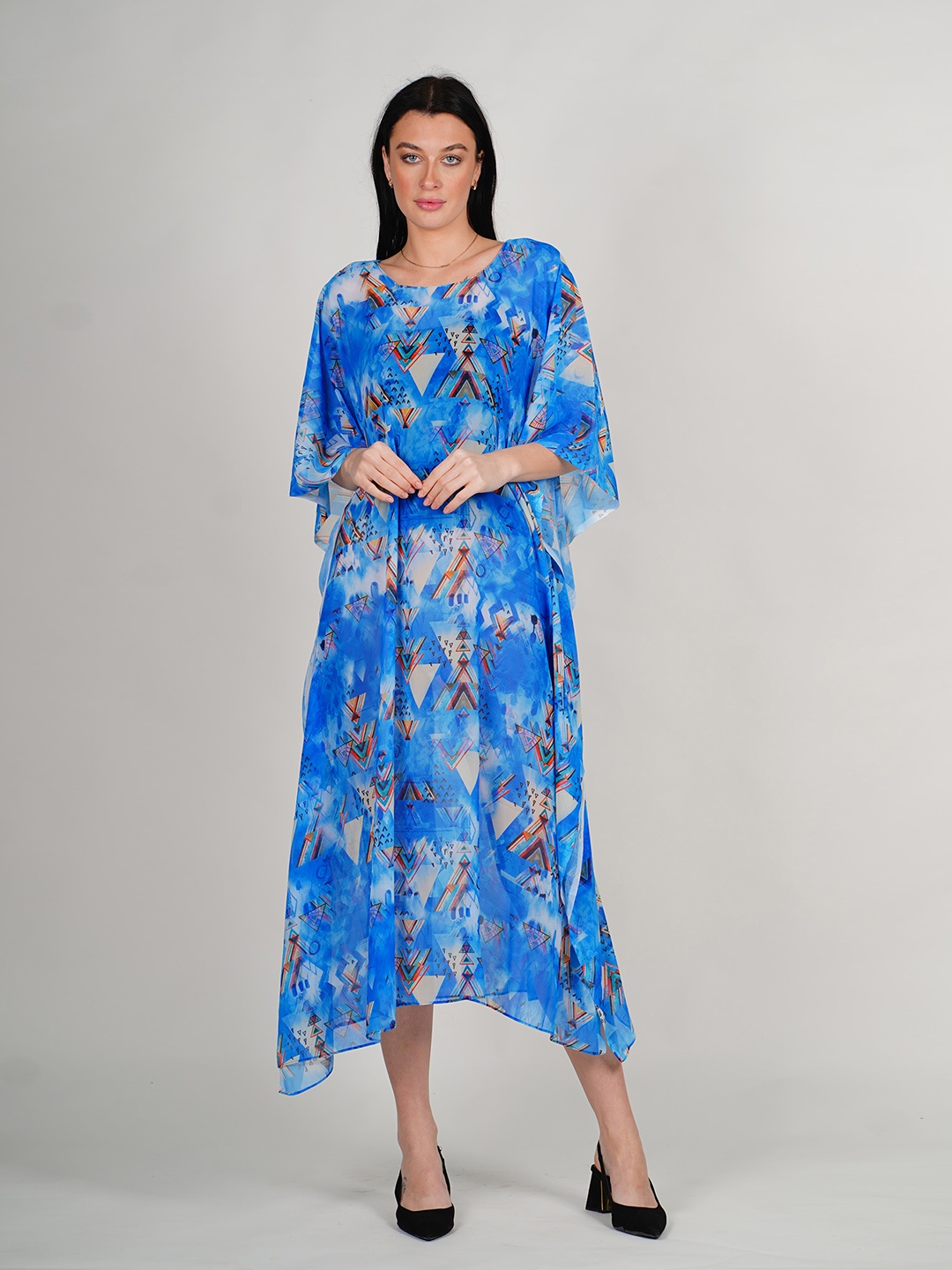

Rajoria Instyle Print Flared Sleeve Georgette Kaftan Midi Dress, Blue