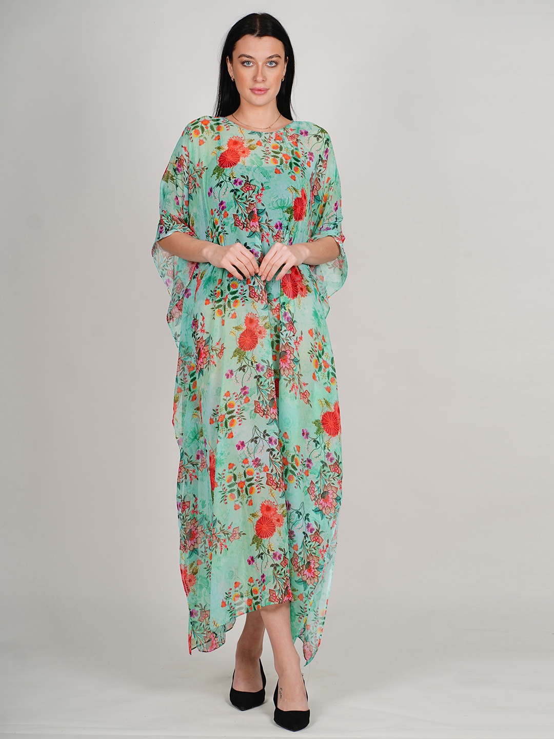 

Rajoria Instyle Floral Print Georgette Maxi Dress, Green