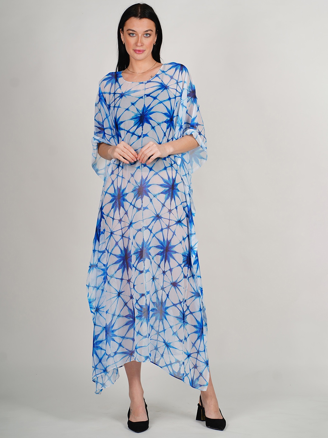 

Rajoria Instyle Print Flared Sleeve Georgette Midi Kaftan Dress, White