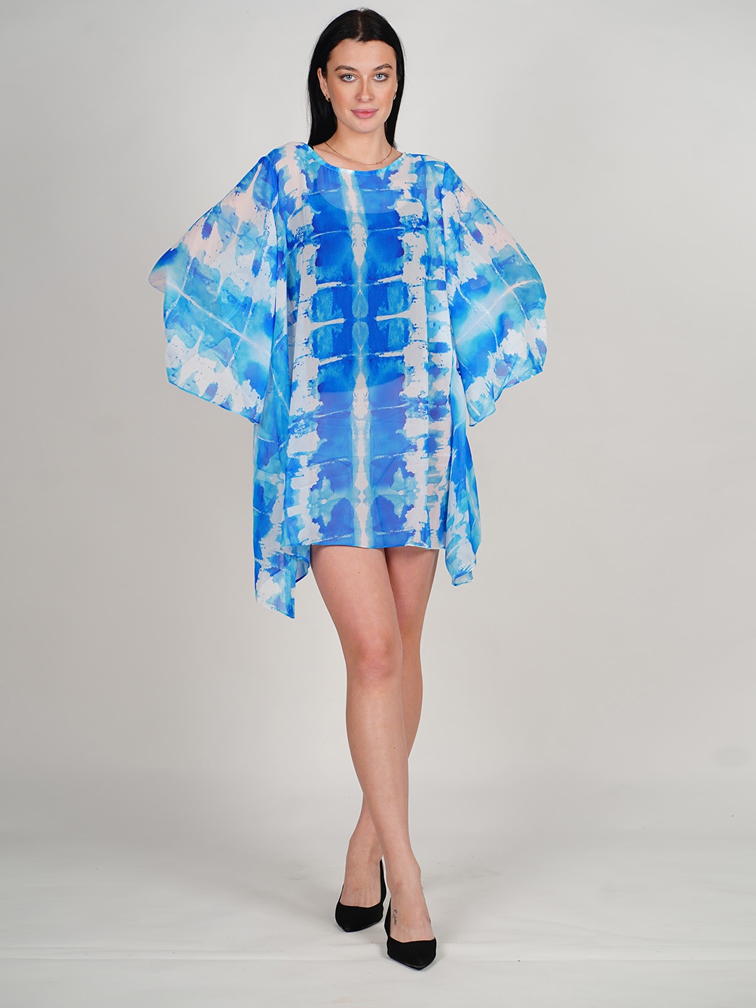 

Rajoria Instyle Tie and Dye Flared Sleeves Georgette Kaftan Dress, Blue