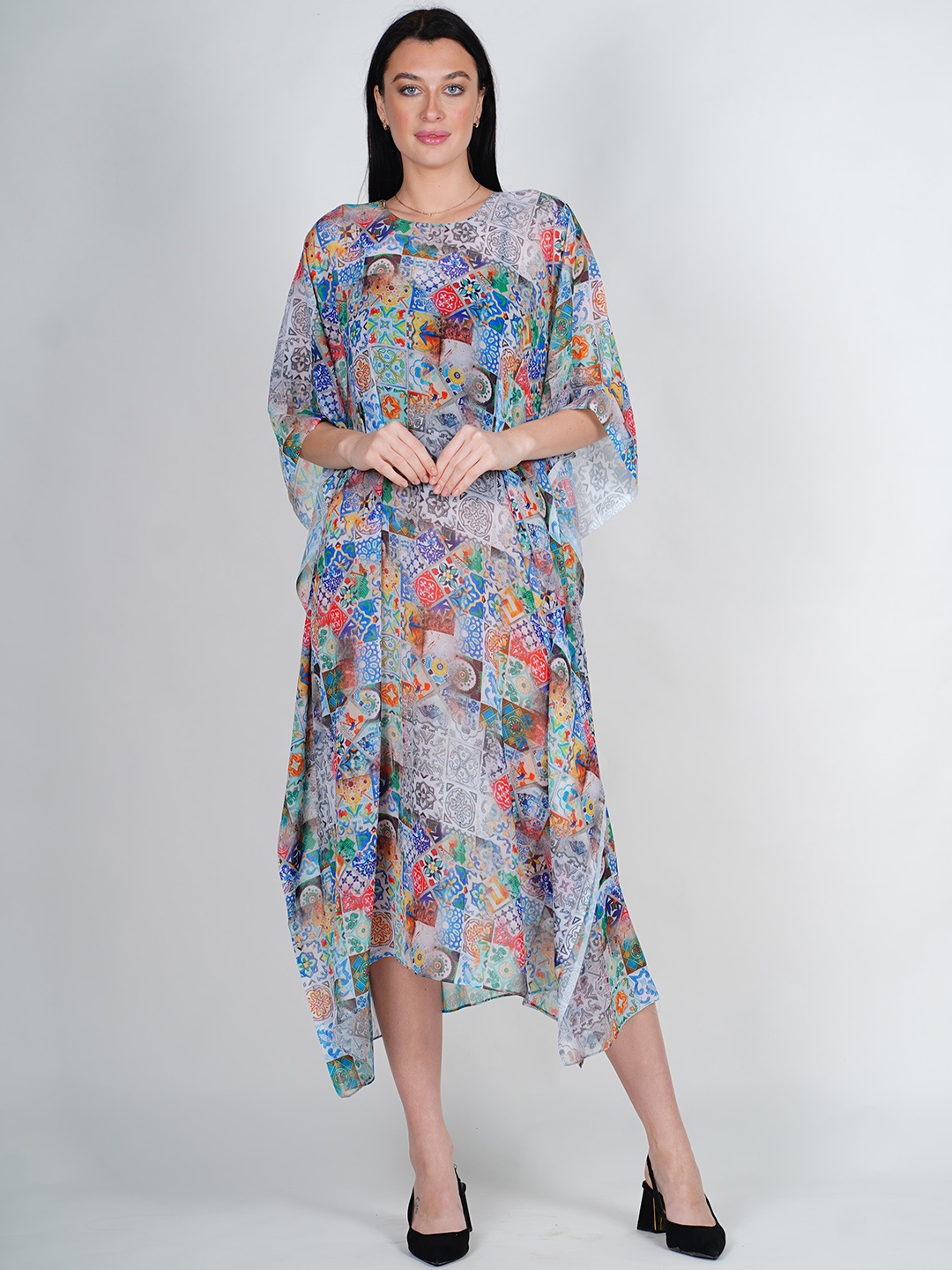 

Rajoria Instyle Print Georgette Kaftan Midi Dress, White