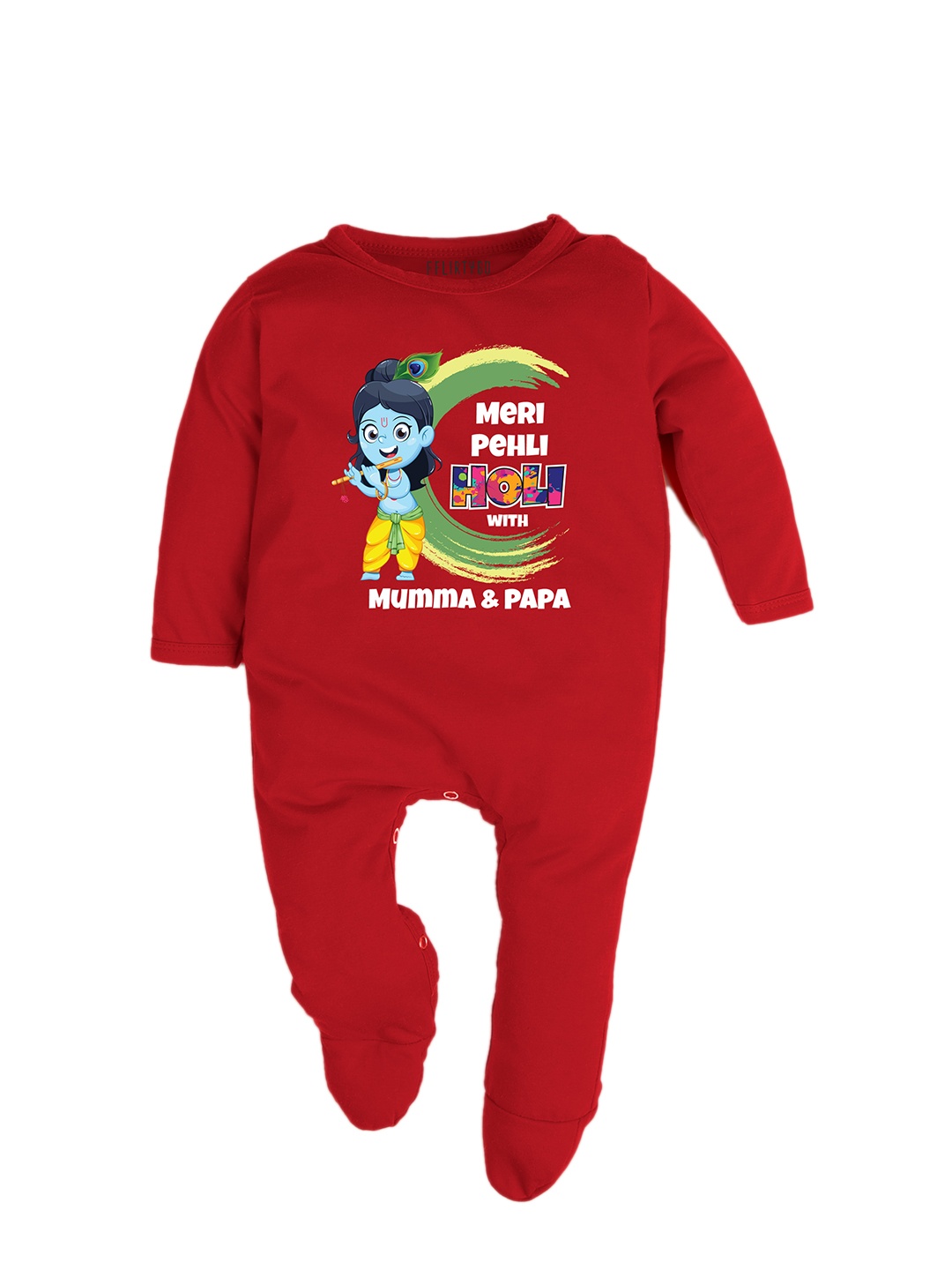 

FFLIRTYGO Infants Holi Printed Cotton Sleepsuit, Red