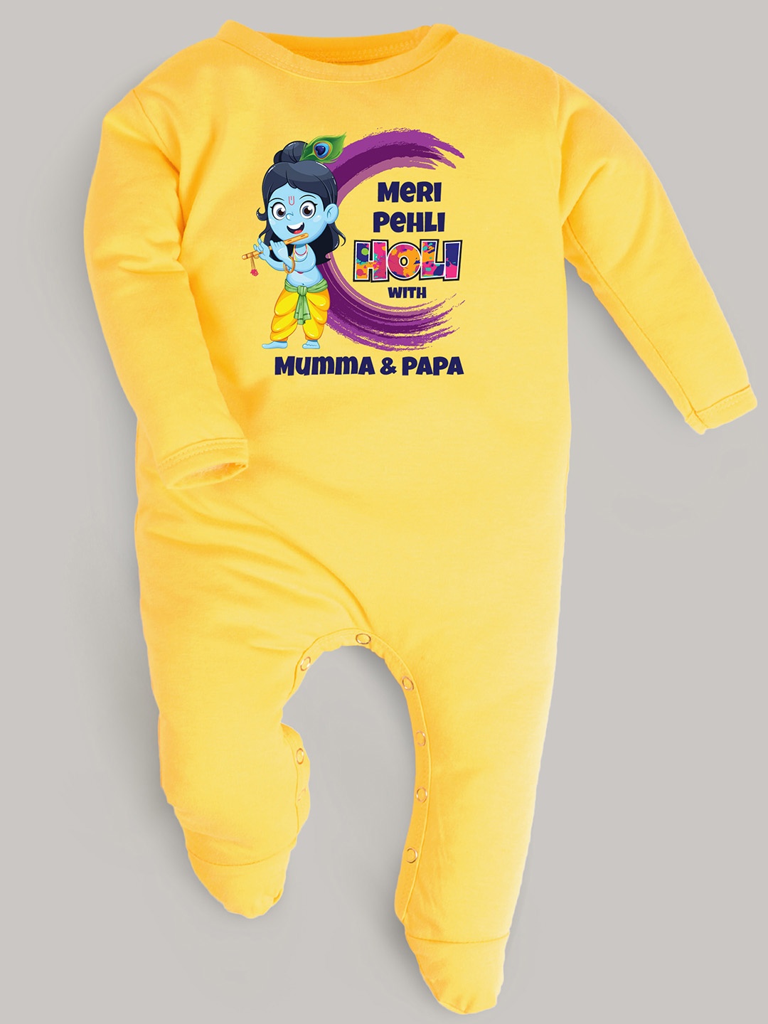 

FFLIRTYGO Infants Holi Printed Cotton Sleepsuit, Yellow