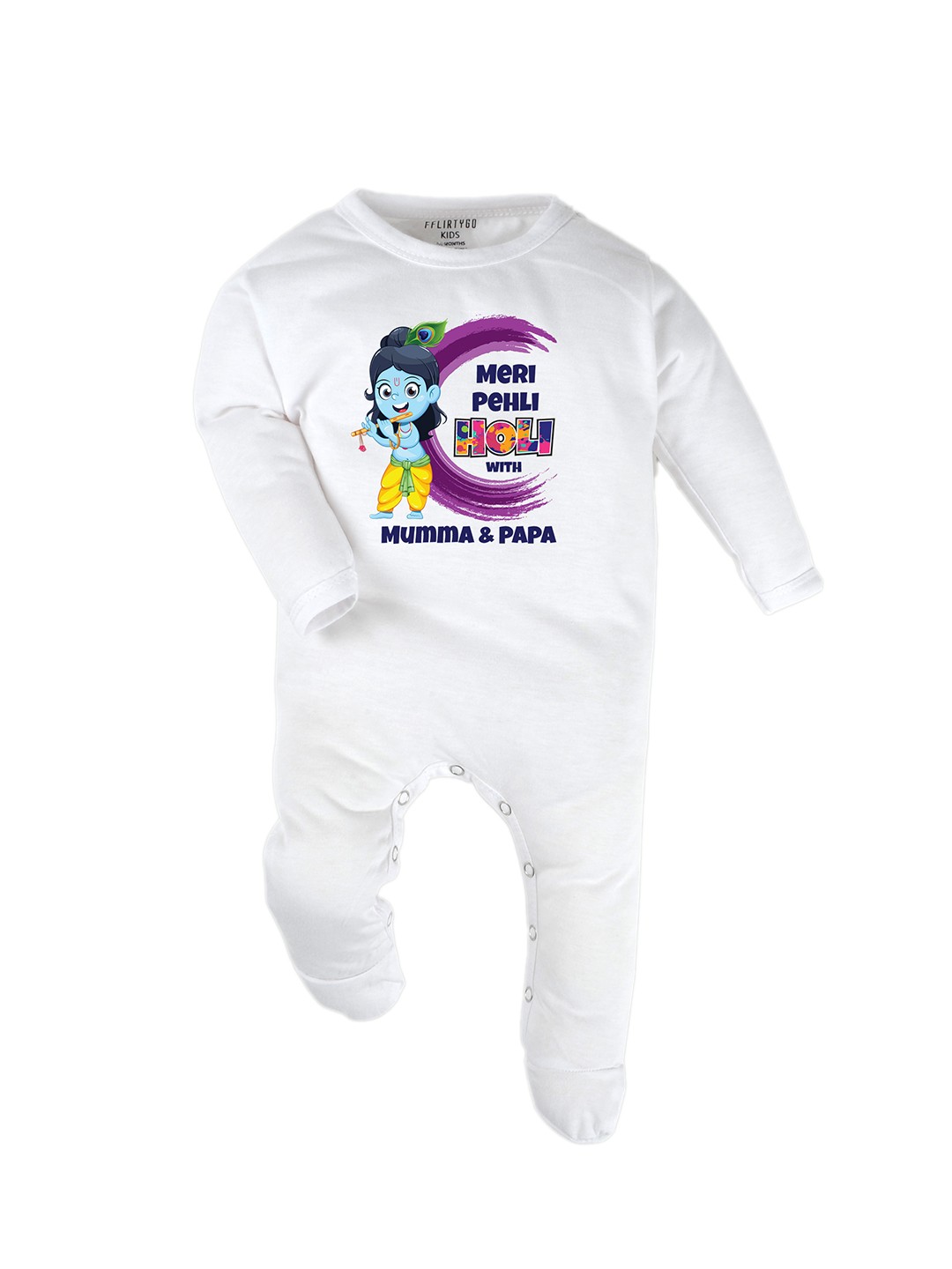 

FFLIRTYGO Infants Holi Printed Cotton Sleepsuit, White
