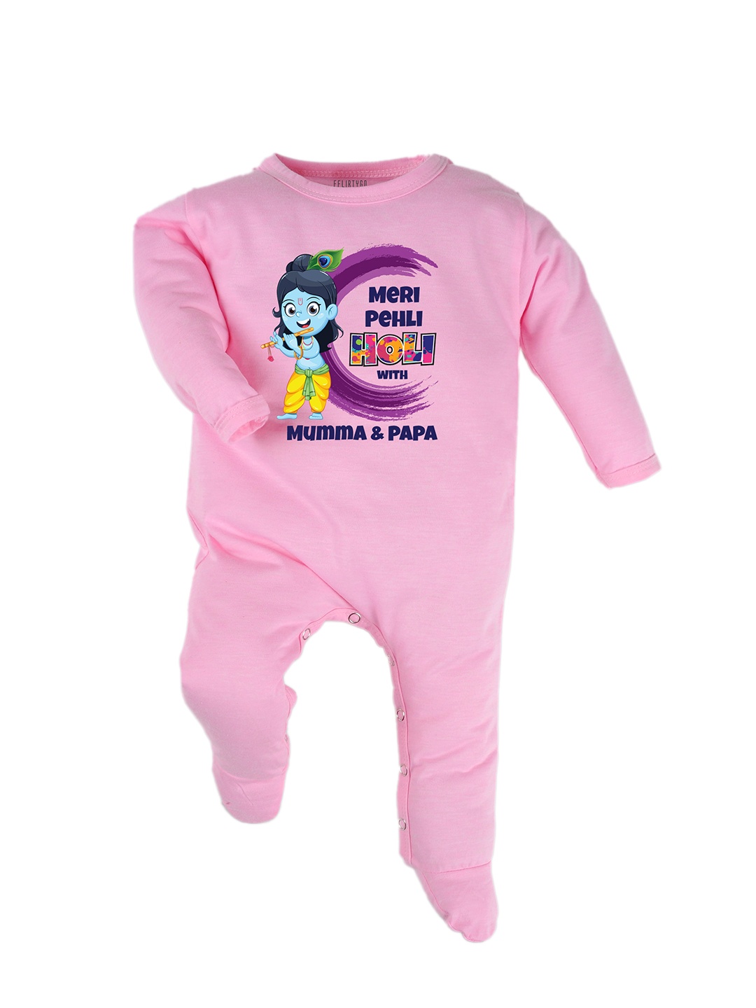 

FFLIRTYGO Infants Holi Printed Cotton Sleepsuit, Pink