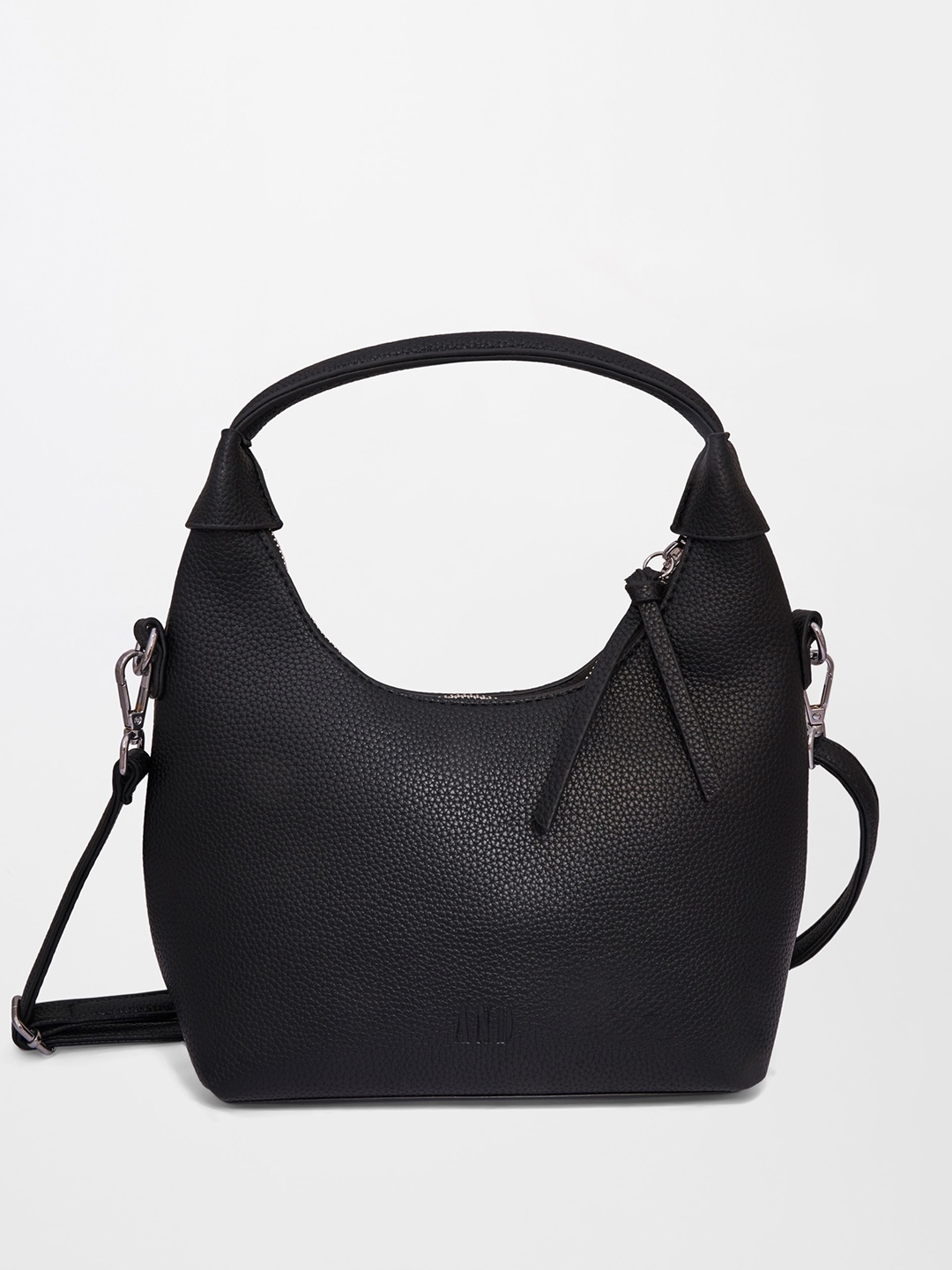 

AND Textured Zip Detail PU Structured Hobo Bag, Black